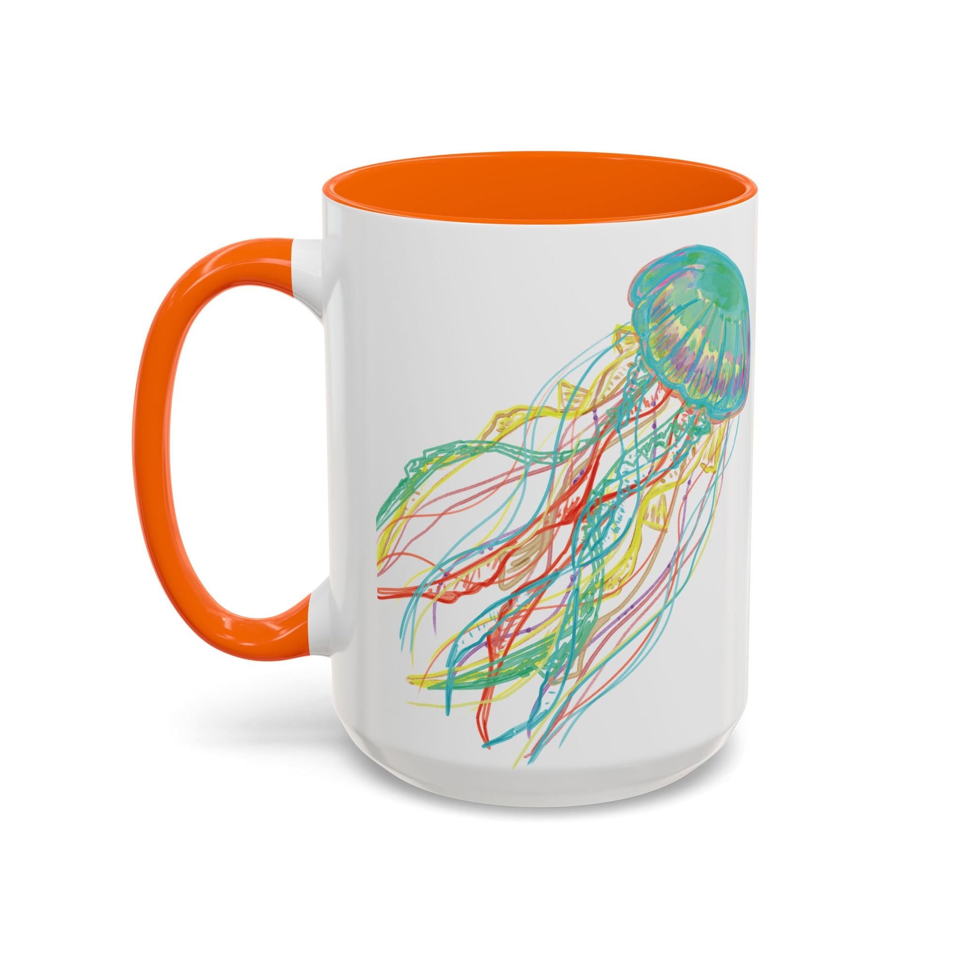 Colorful Jellyfish Accent Coffee Mug - Perfect for Ocean Lovers - Blue Cava