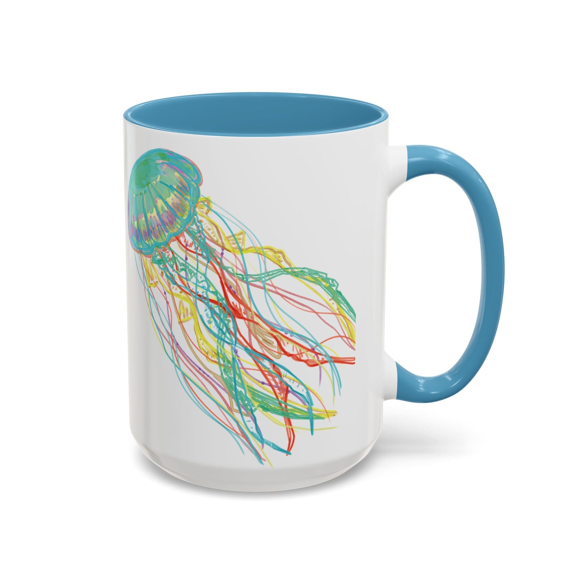 Colorful Jellyfish Accent Coffee Mug - Perfect for Ocean Lovers - Blue Cava