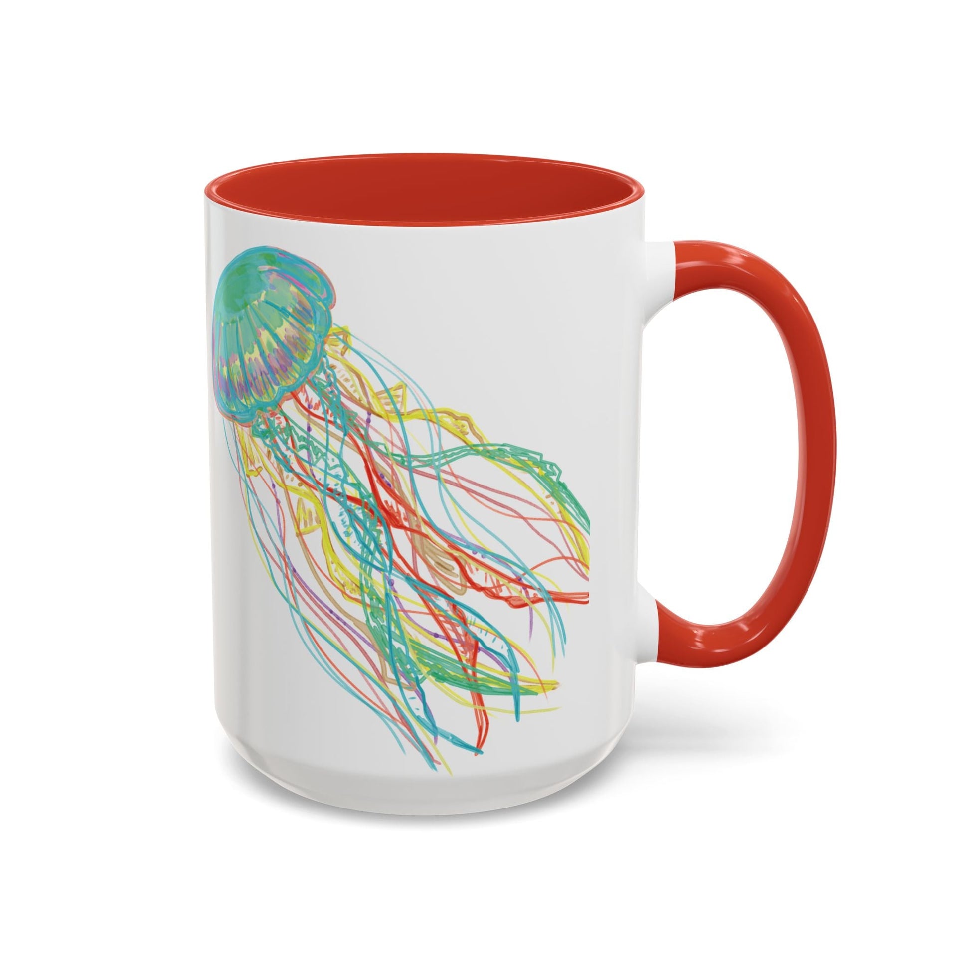 Colorful Jellyfish Accent Coffee Mug - Perfect for Ocean Lovers - Blue Cava