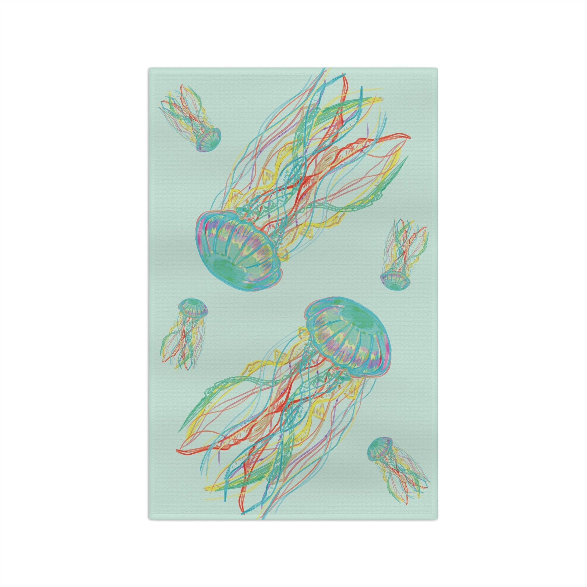 Colorful Jellyfish Microfiber Waffle Towel - Blue Cava