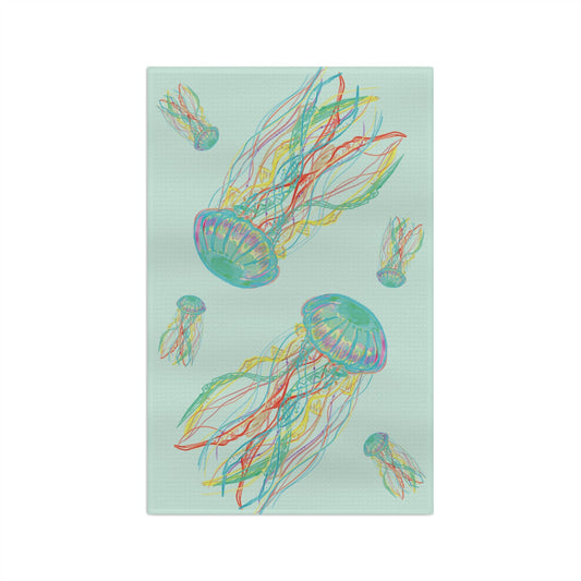 Colorful Jellyfish Microfiber Waffle Towel - Blue Cava