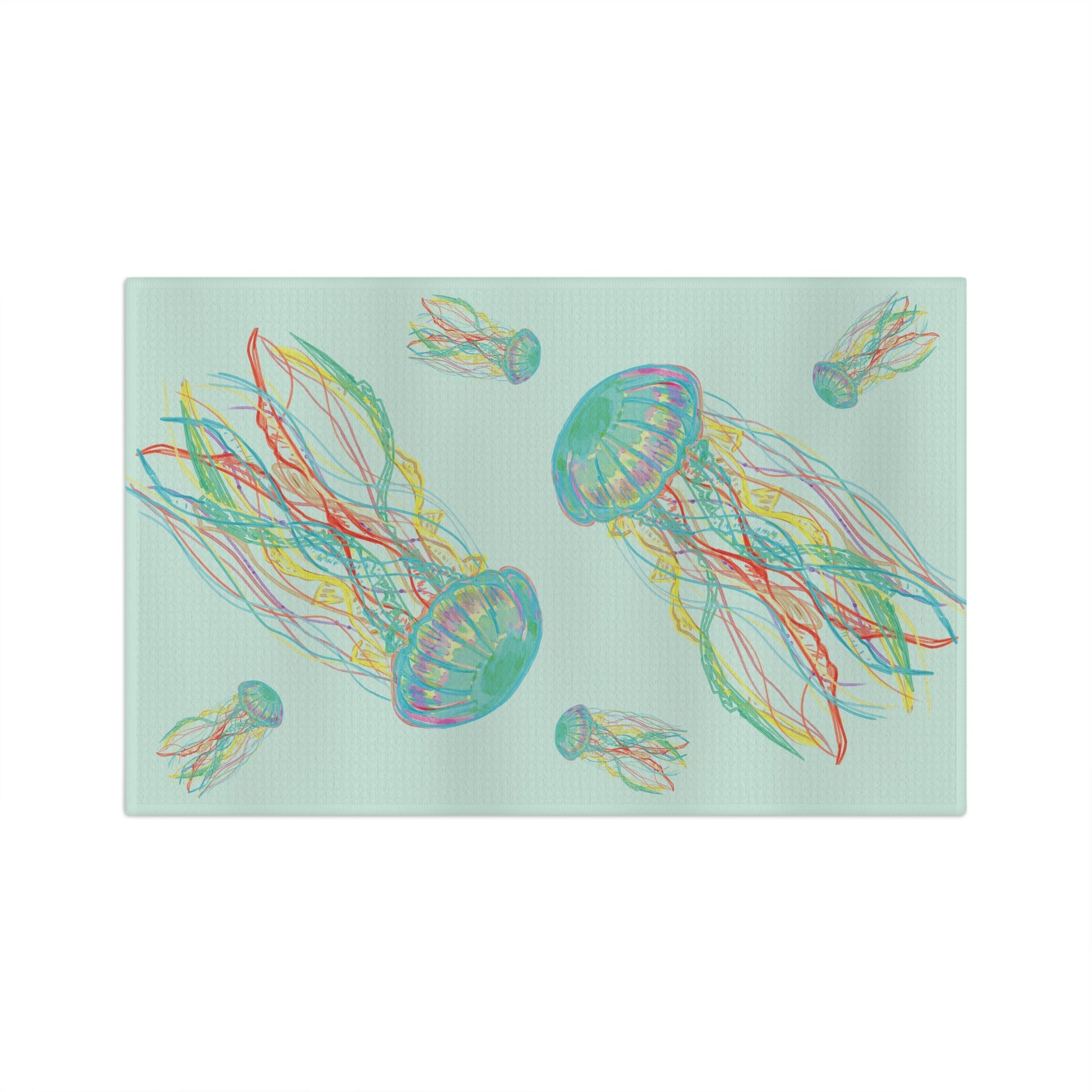 Colorful Jellyfish Microfiber Waffle Towel - Blue Cava