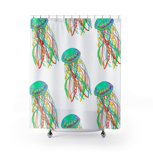 Colorful Jellyfish Shower Curtain - Vibrant Ocean Decor for Beach Lovers - Blue Cava