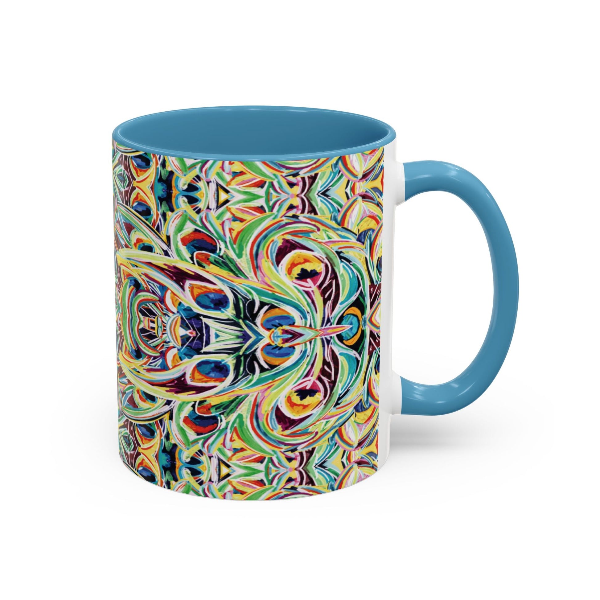 Colorful Mandala Two - Tone Ceramic Mug - 11 oz & 15 oz - Blue Cava