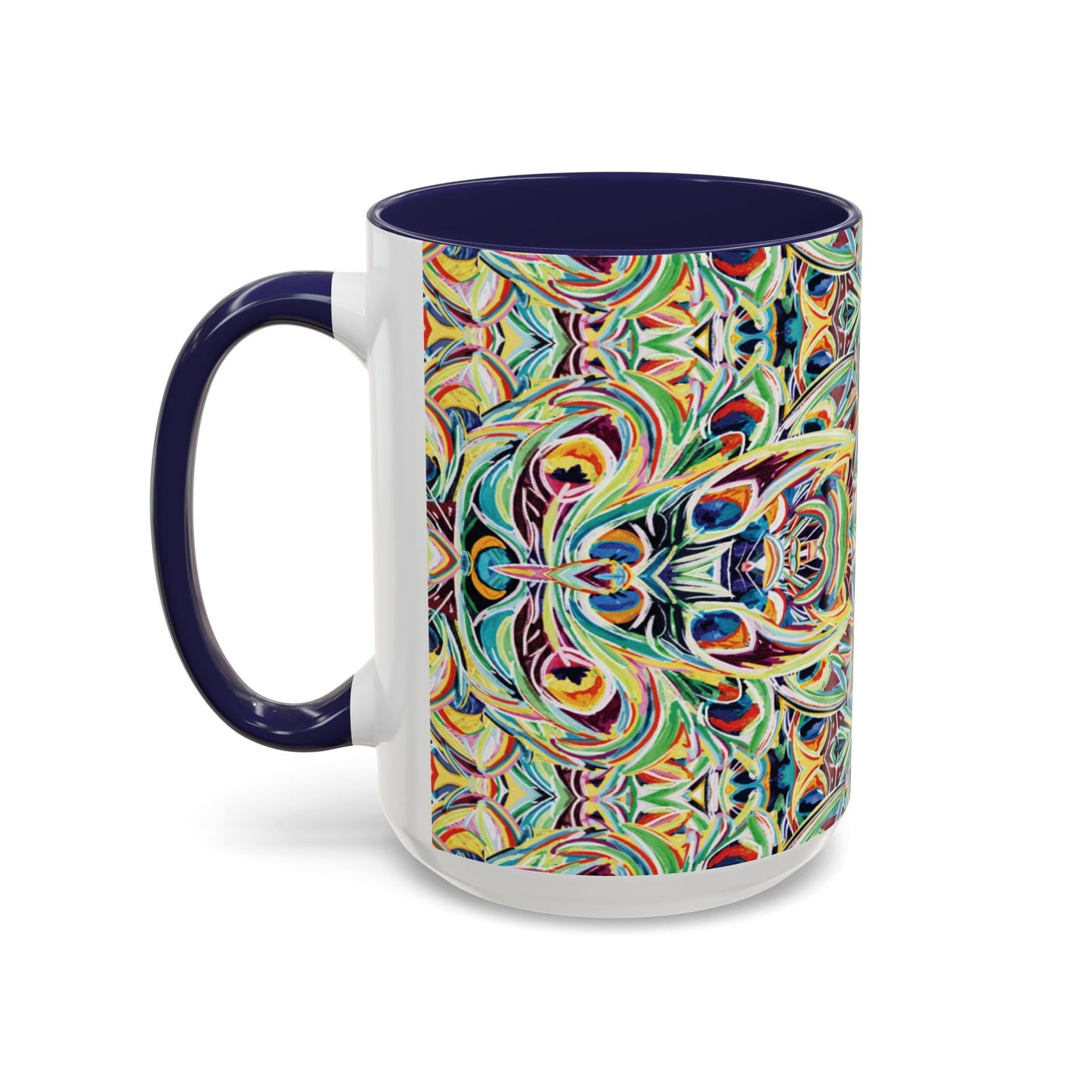 Colorful Mandala Two - Tone Ceramic Mug - 11 oz & 15 oz - Blue Cava