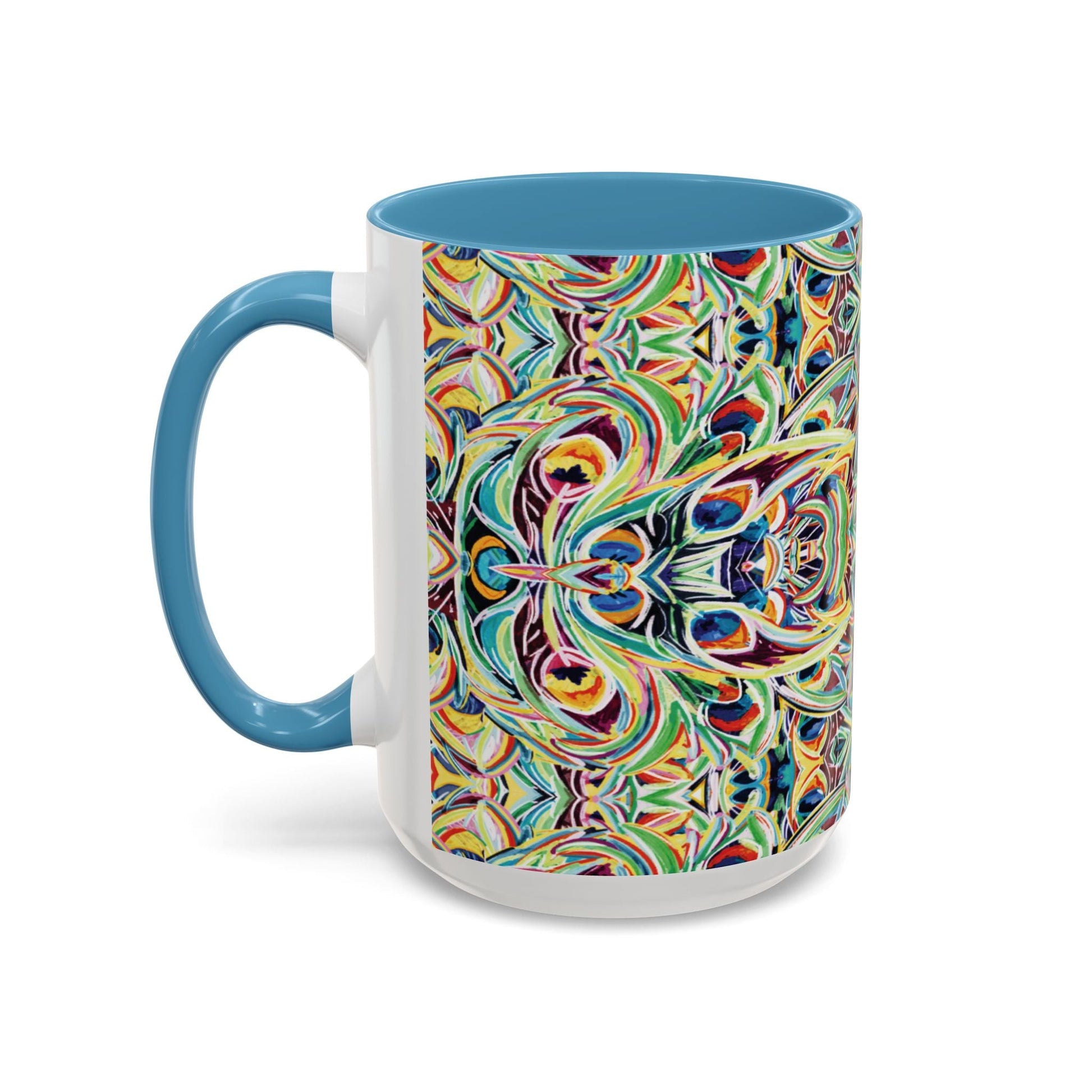 Colorful Mandala Two - Tone Ceramic Mug - 11 oz & 15 oz - Blue Cava