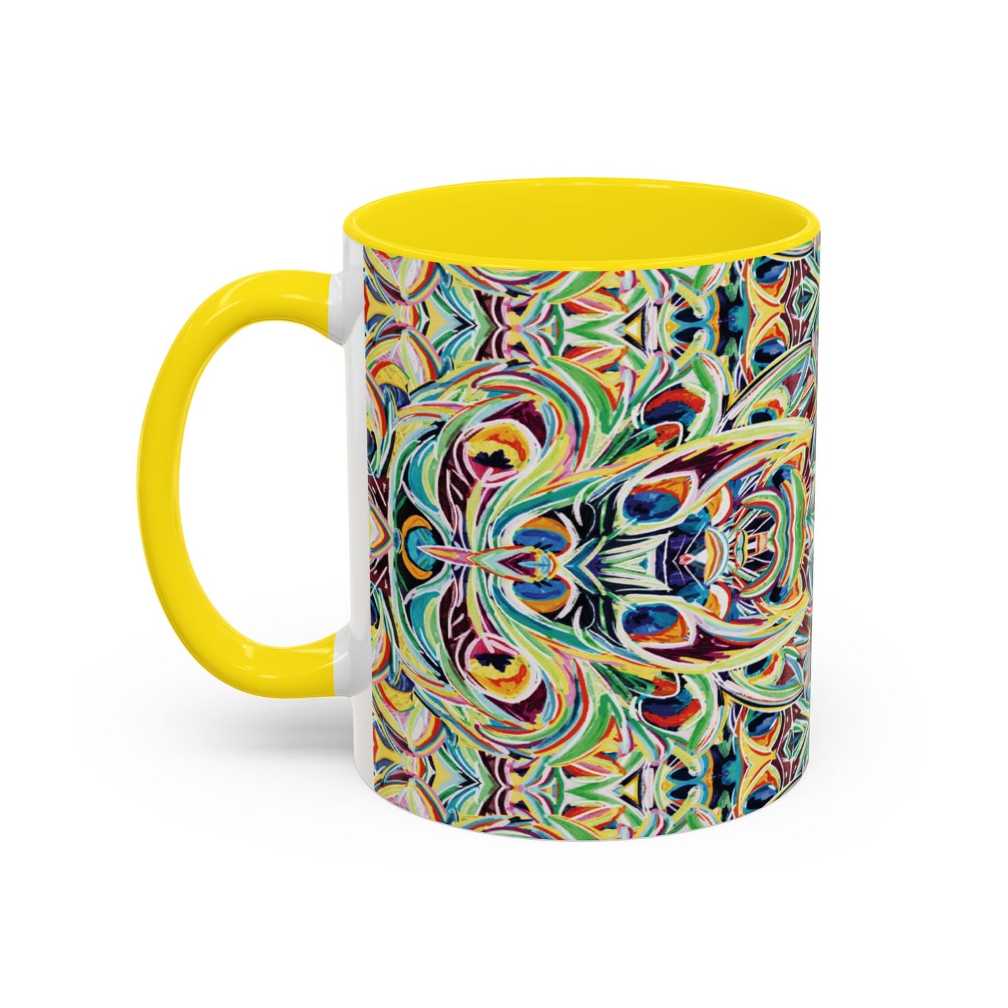 Colorful Mandala Two - Tone Ceramic Mug - 11 oz & 15 oz - Blue Cava