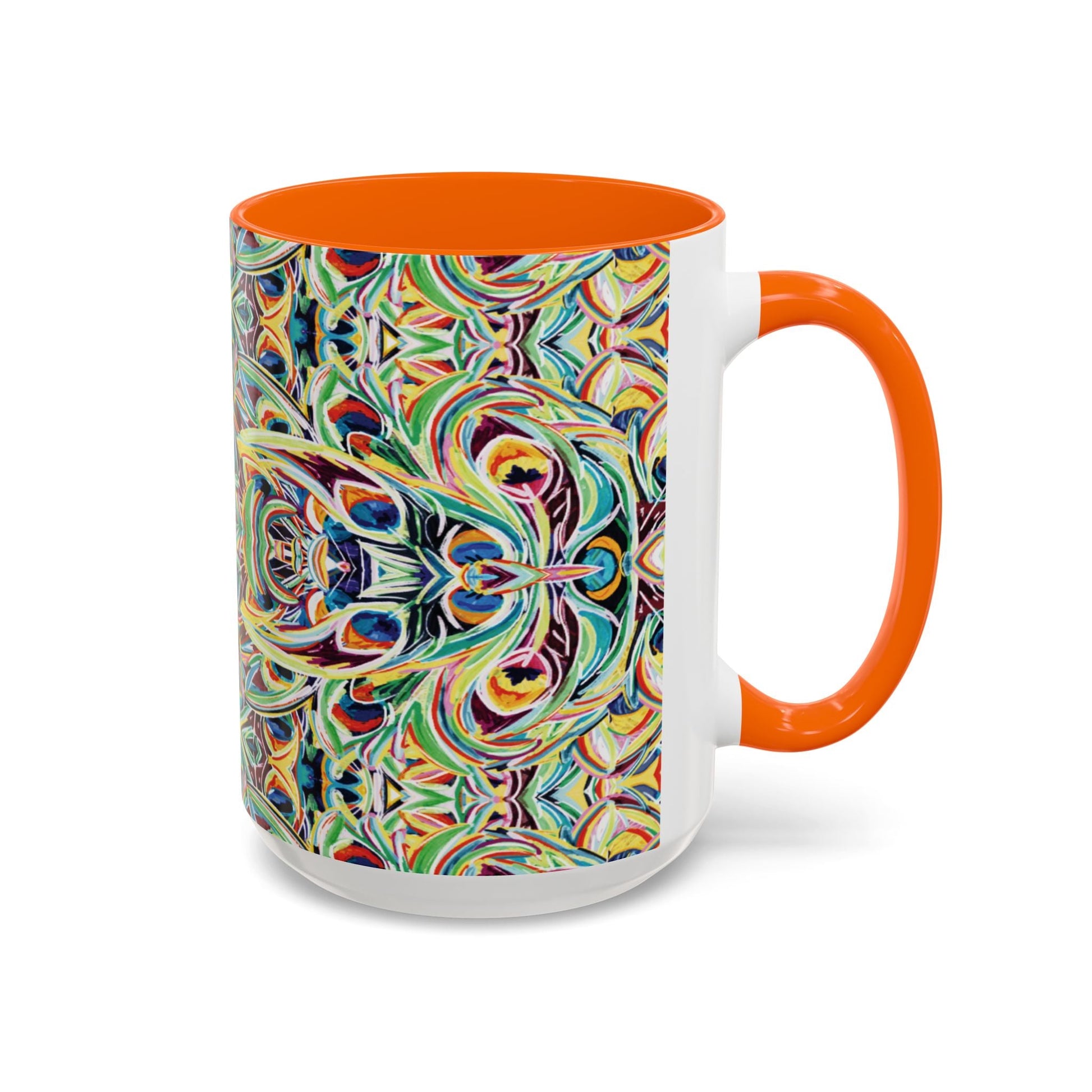 Colorful Mandala Two - Tone Ceramic Mug - 11 oz & 15 oz - Blue Cava