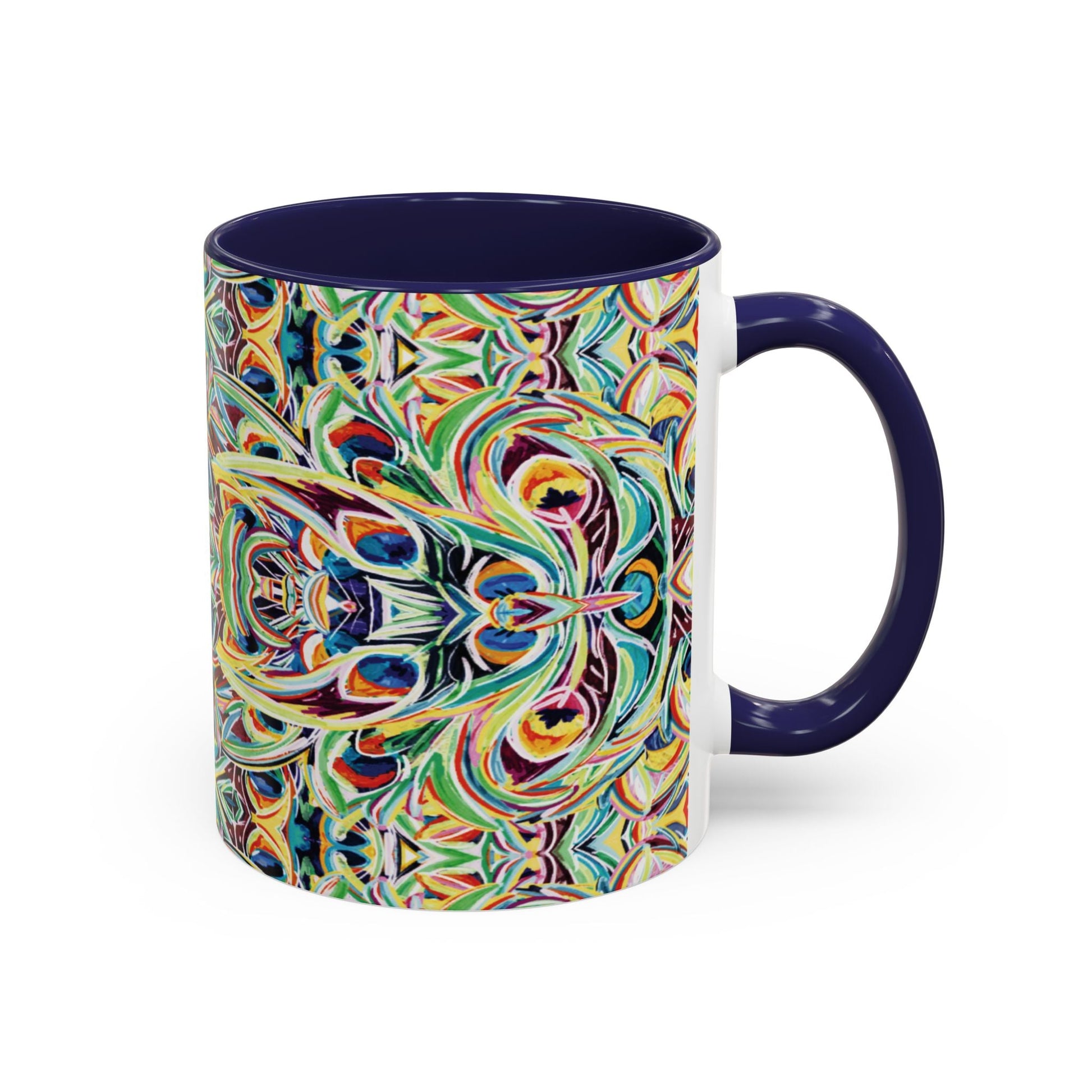 Colorful Mandala Two - Tone Ceramic Mug - 11 oz & 15 oz - Blue Cava