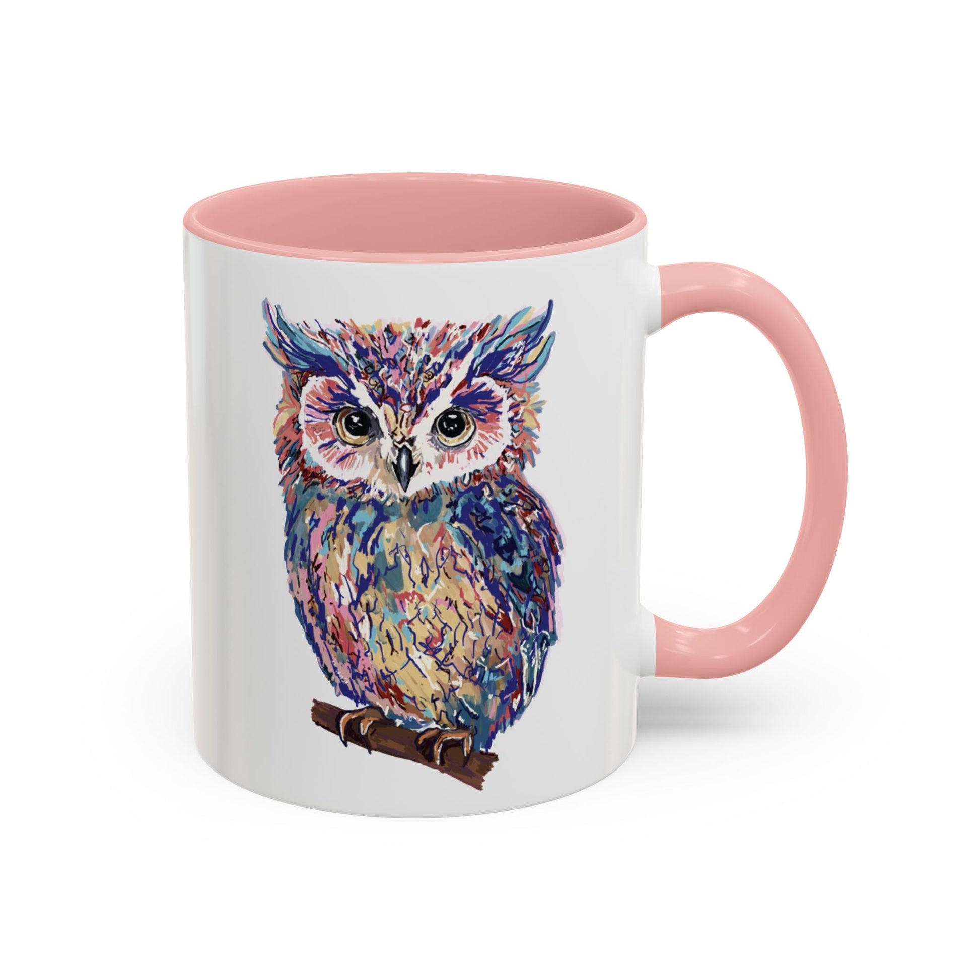 Colorful Owl Accent Coffee Mug - Unique 11oz & 15oz Gift for Nature Lovers - Blue Cava