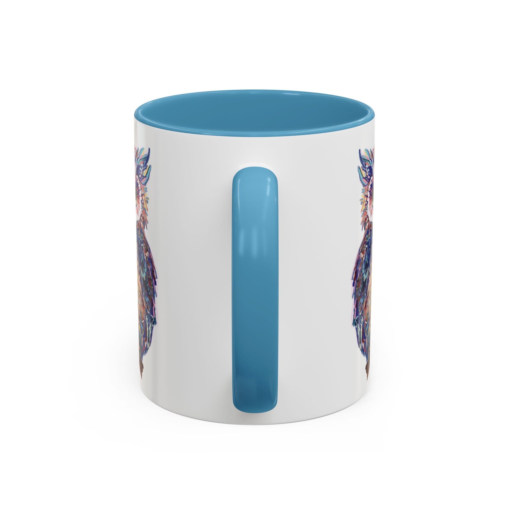 Colorful Owl Accent Coffee Mug - Unique 11oz & 15oz Gift for Nature Lovers - Blue Cava