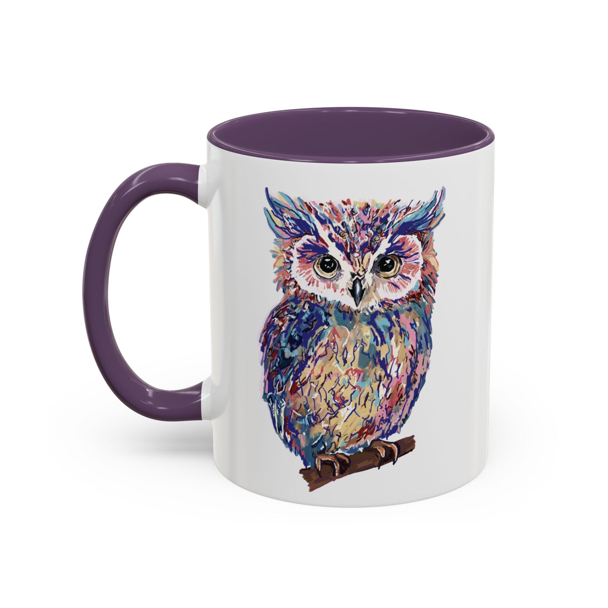 Colorful Owl Accent Coffee Mug - Unique 11oz & 15oz Gift for Nature Lovers - Blue Cava