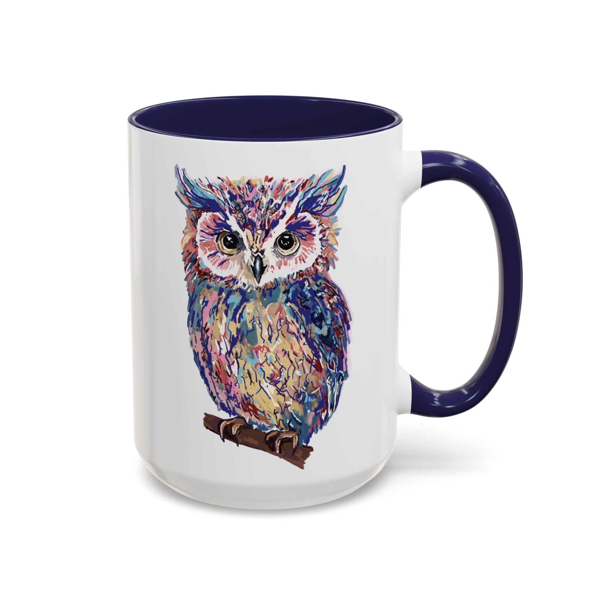 Colorful Owl Accent Coffee Mug - Unique 11oz & 15oz Gift for Nature Lovers - Blue Cava