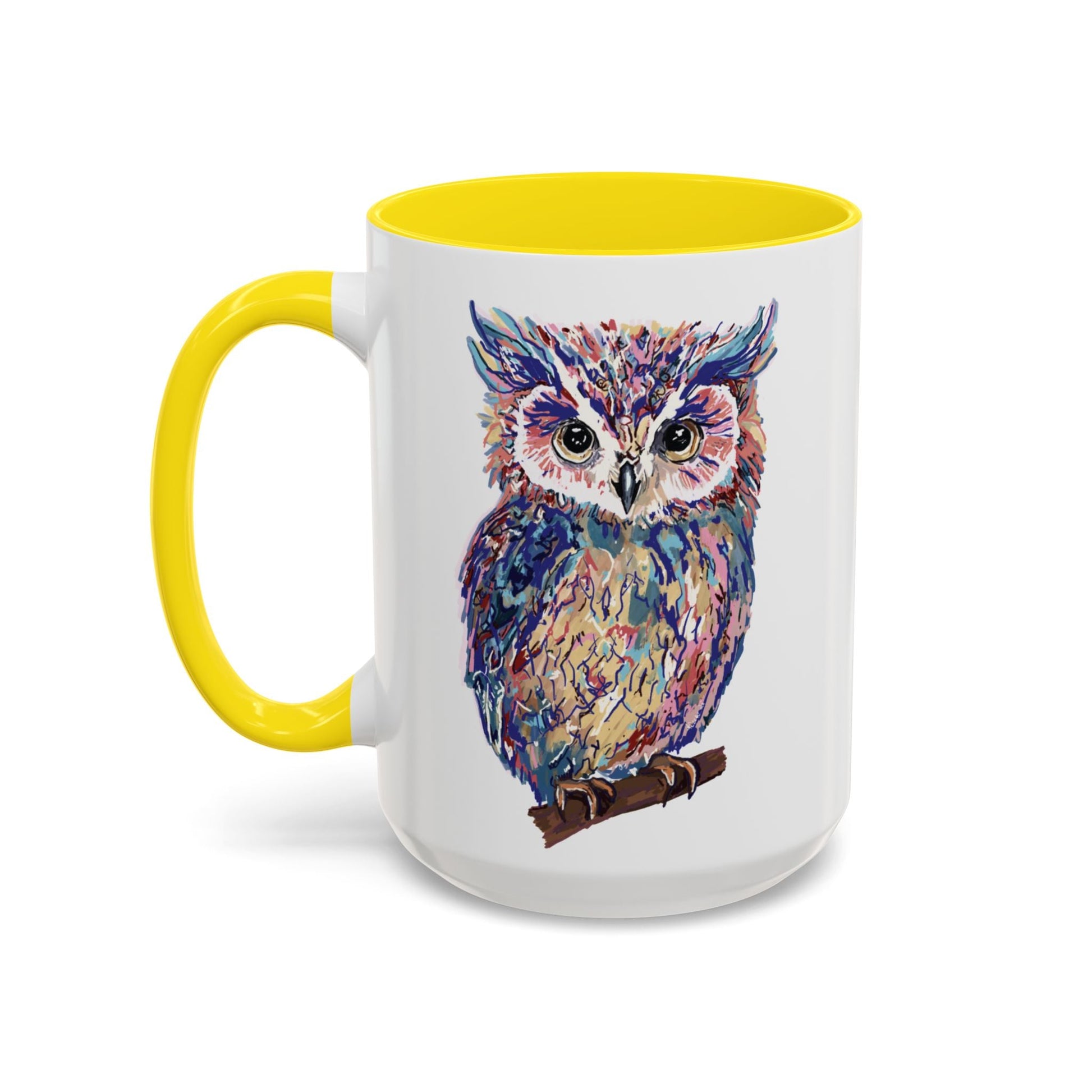 Colorful Owl Accent Coffee Mug - Unique 11oz & 15oz Gift for Nature Lovers - Blue Cava
