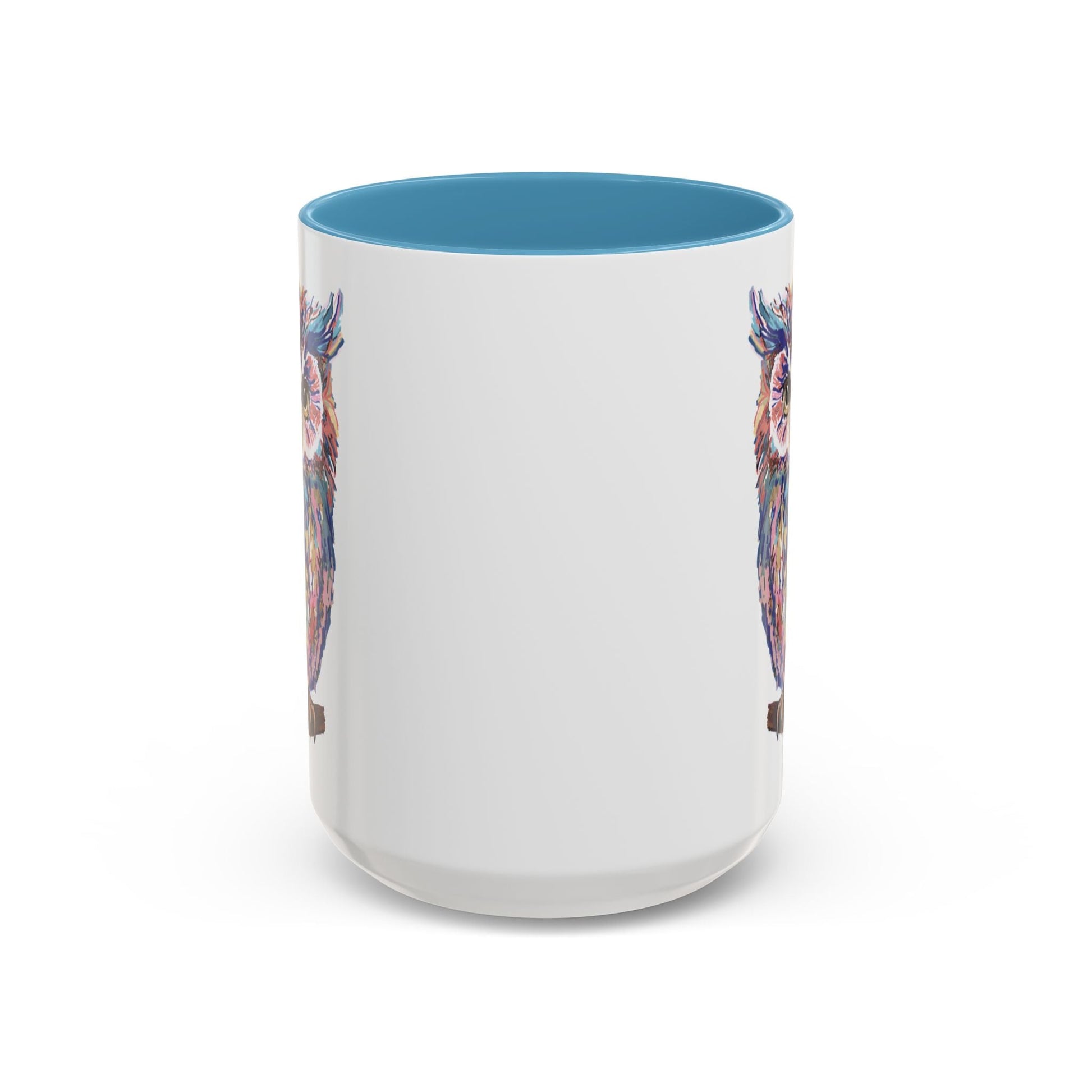Colorful Owl Accent Coffee Mug - Unique 11oz & 15oz Gift for Nature Lovers - Blue Cava