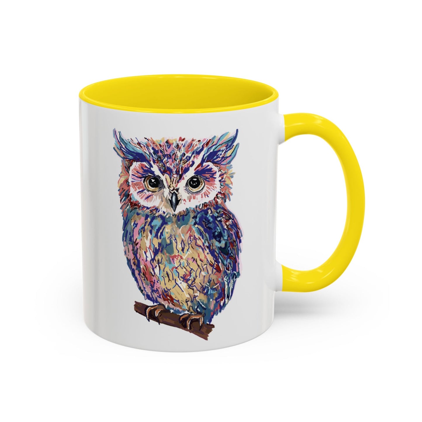 Colorful Owl Accent Coffee Mug - Unique 11oz & 15oz Gift for Nature Lovers - Blue Cava