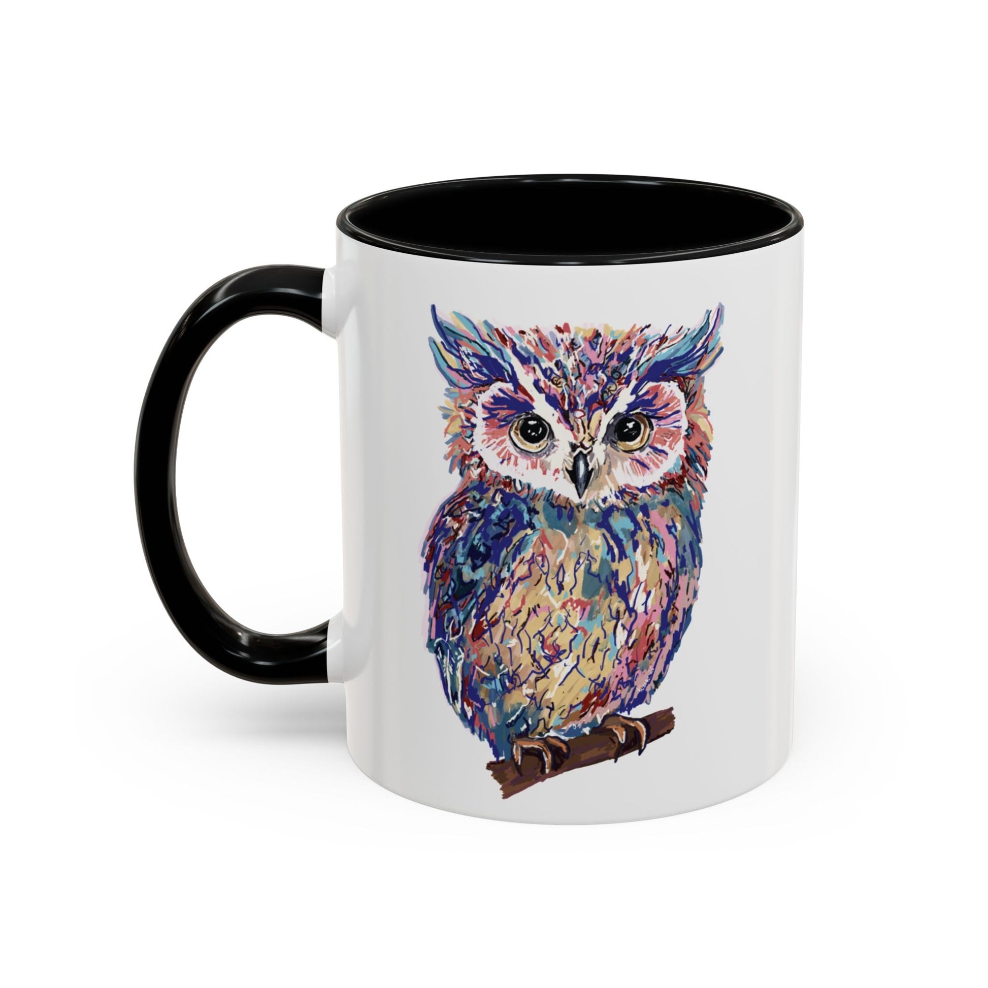 Colorful Owl Accent Coffee Mug - Unique 11oz & 15oz Gift for Nature Lovers - Blue Cava