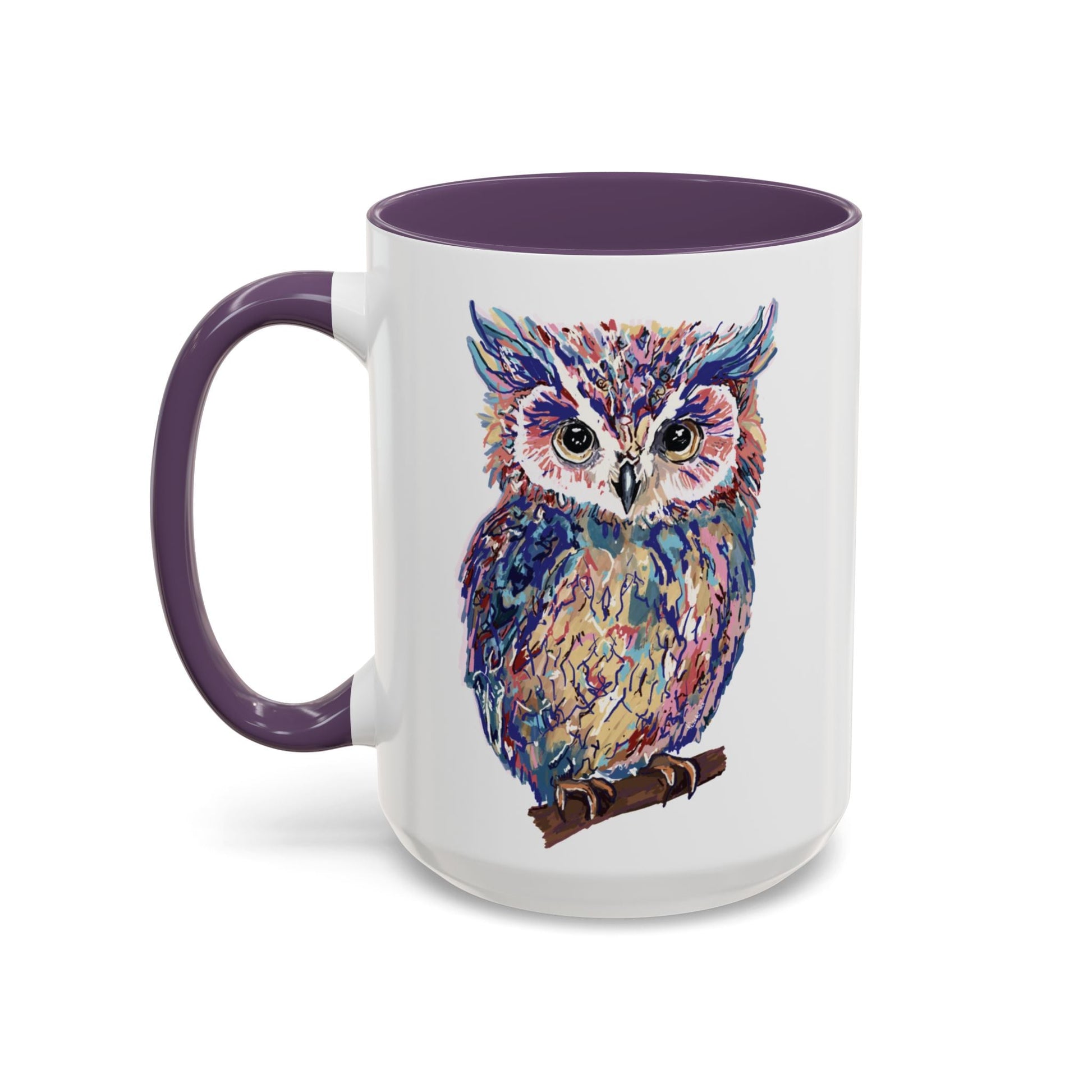 Colorful Owl Accent Coffee Mug - Unique 11oz & 15oz Gift for Nature Lovers - Blue Cava
