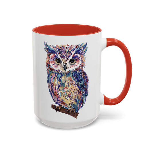 Colorful Owl Accent Coffee Mug - Unique 11oz & 15oz Gift for Nature Lovers - Blue Cava