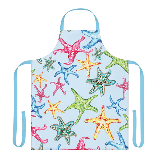 Colorful Starfish Apron with 5 - Color Straps - Perfect for Cooking and BBQs - Blue Cava