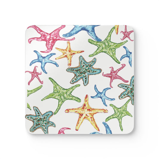 Colorful Starfish Cork Coaster Set - Beach - Themed Drink Accessories - Blue Cava