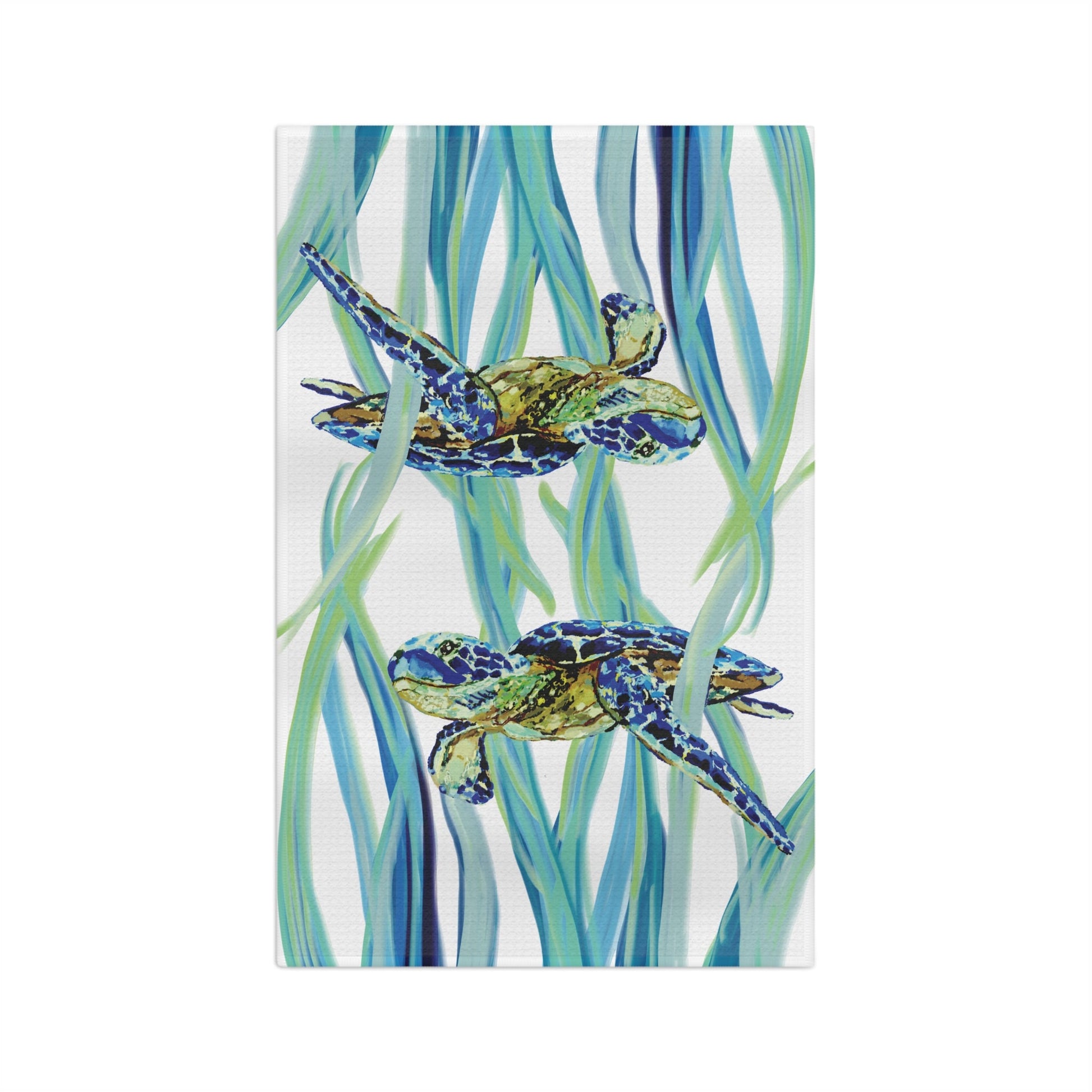 Colorful Turtle Microfiber Waffle Towel - Blue Cava