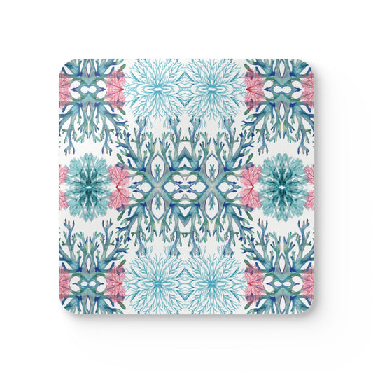 Coral Reef Cork Coaster Set - Eco - Friendly Drink Coasters for Beach Lovers - Blue Cava