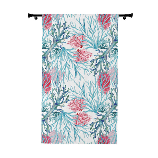 Coral Reef Window Curtain – One Piece Tropical Home Decor - Blue Cava