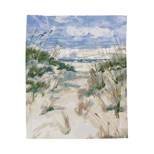 Cozy Beach Scene Velveteen Plush Blanket - Perfect for Relaxation & Gifts - Blue Cava