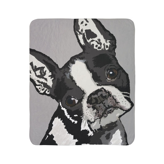 Cozy Boston Terrier Dog Lover Fleece Sherpa Blanket - Blue Cava