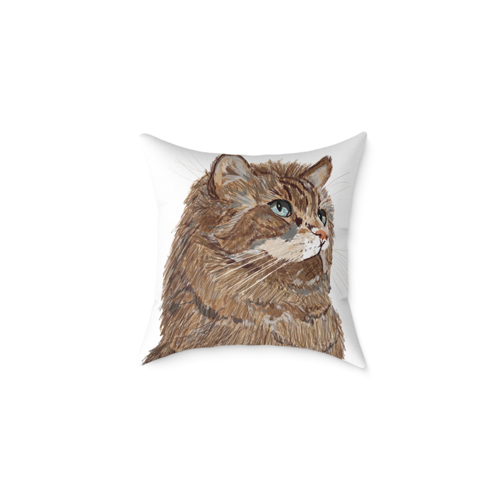 Cozy Cat Canvas Pillow - Stylish Square Accent for Cat Lovers - Blue Cava