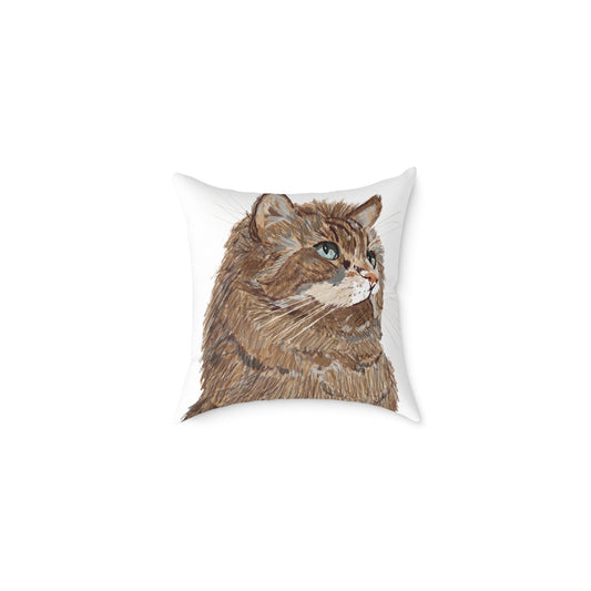 Cozy Cat Canvas Pillow - Stylish Square Accent for Cat Lovers - Blue Cava