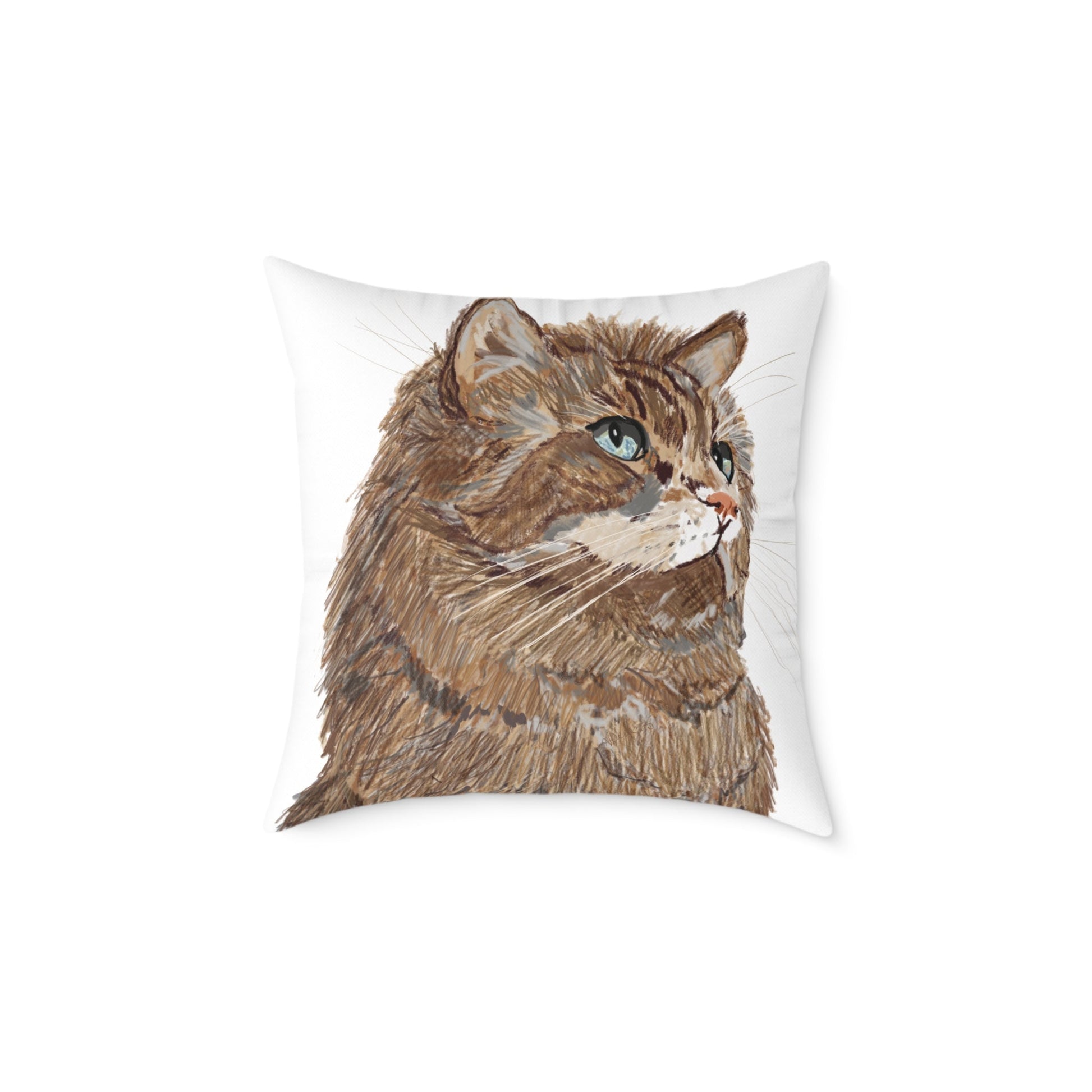 Cozy Cat Canvas Pillow - Stylish Square Accent for Cat Lovers - Blue Cava
