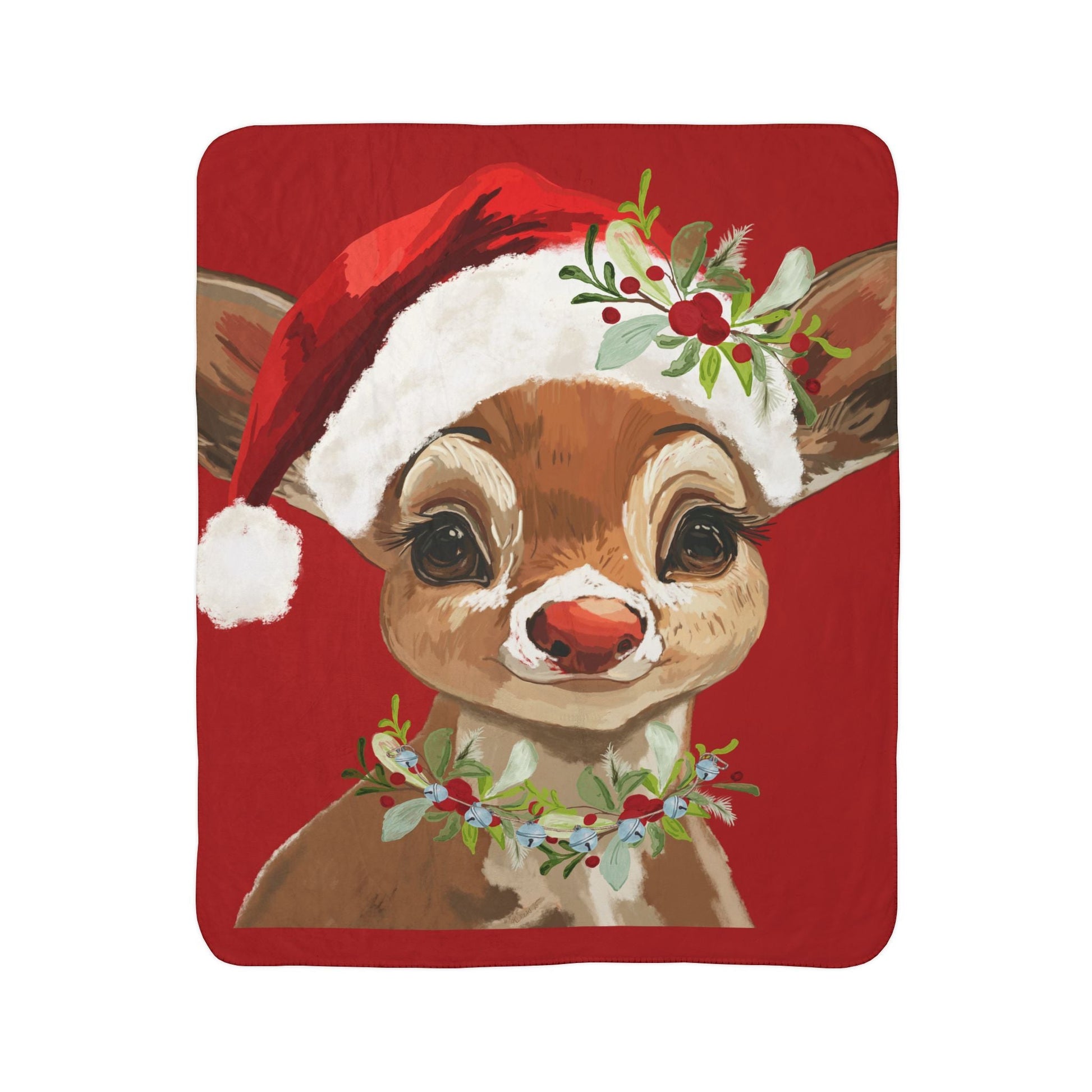 Cozy Christmas Reindeer Fleece Sherpa Blanket - Festive Holiday Decor - Blue Cava