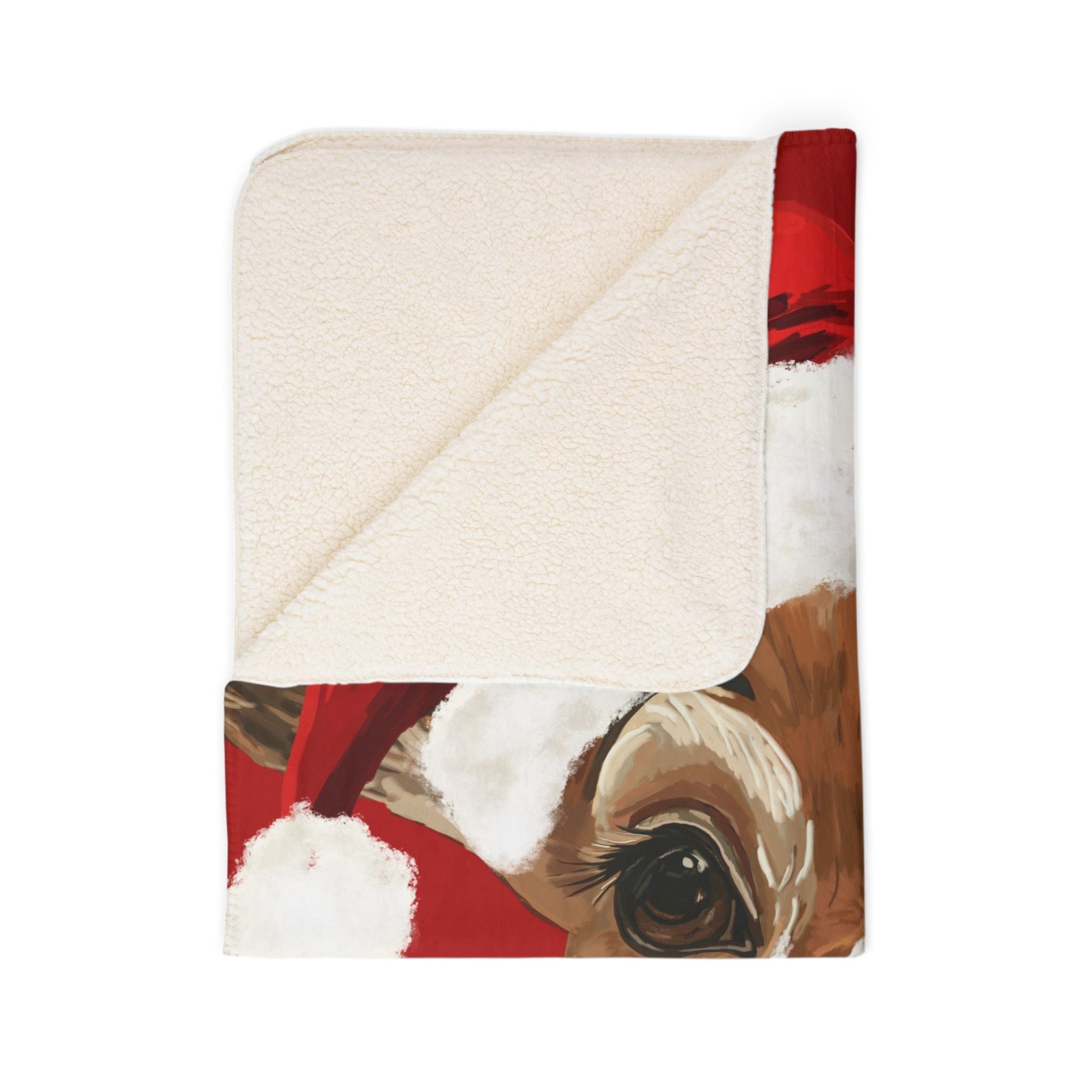 Cozy Christmas Reindeer Fleece Sherpa Blanket - Festive Holiday Decor - Blue Cava