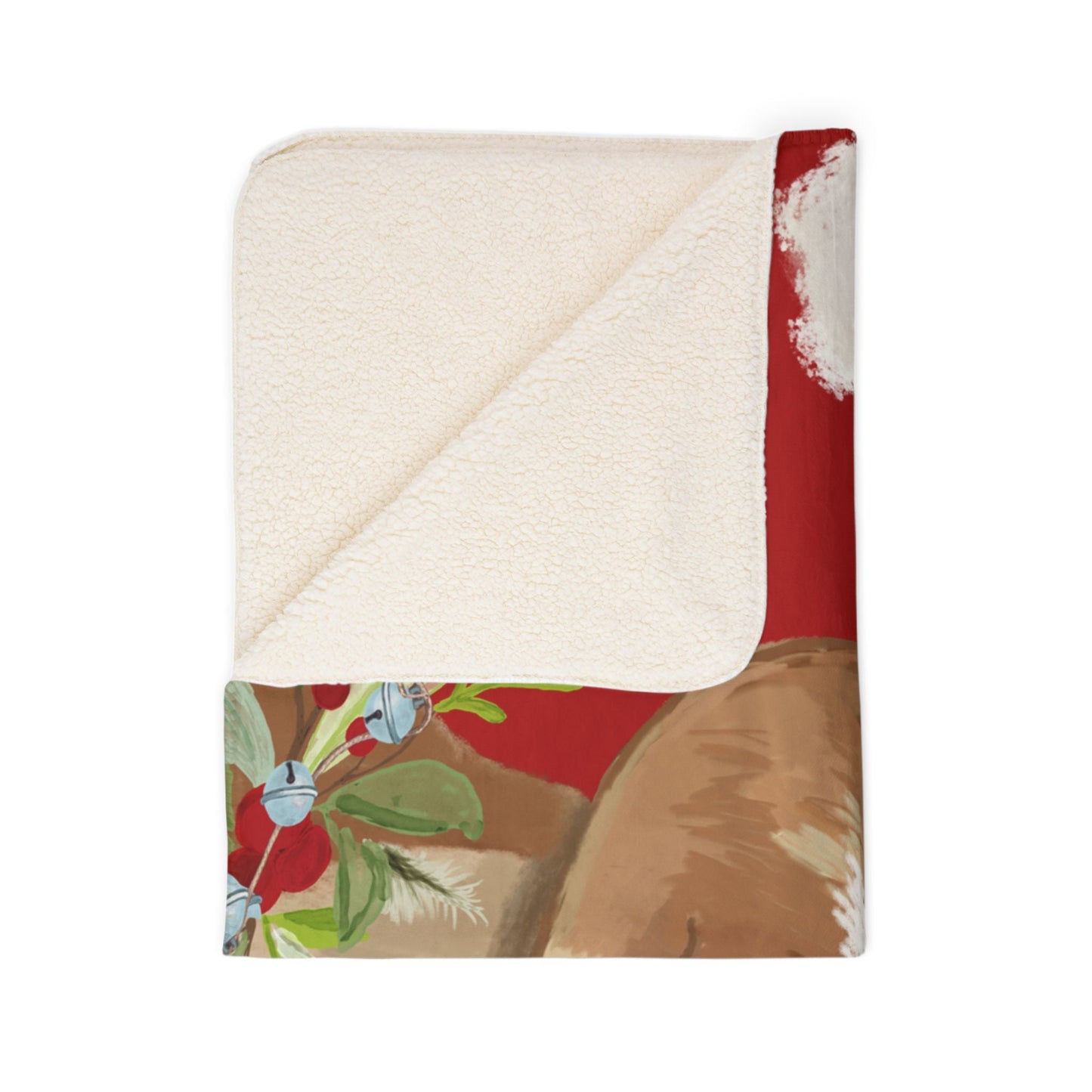 Cozy Christmas Reindeer Fleece Sherpa Blanket - Festive Holiday Decor - Blue Cava