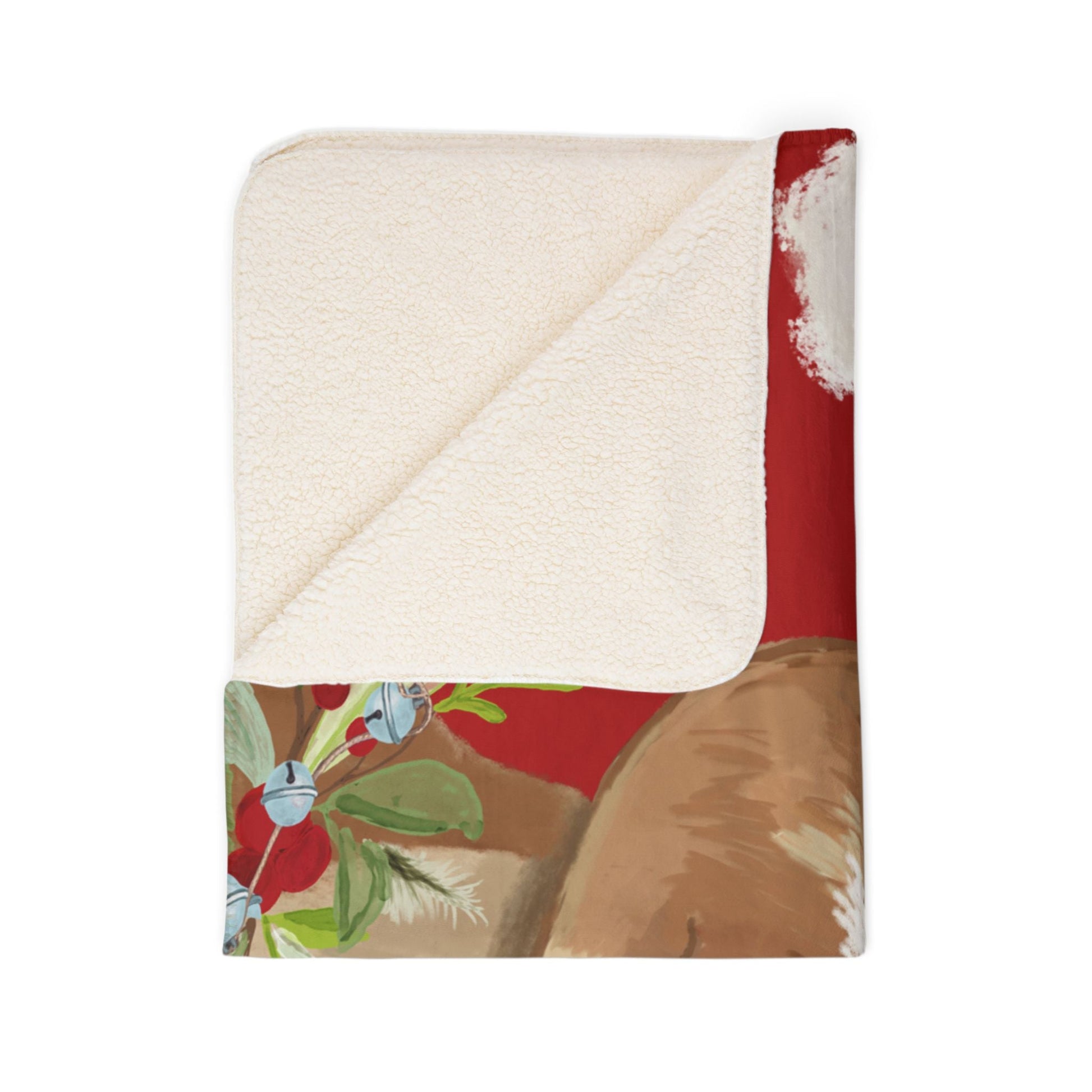 Cozy Christmas Reindeer Fleece Sherpa Blanket - Festive Holiday Decor - Blue Cava