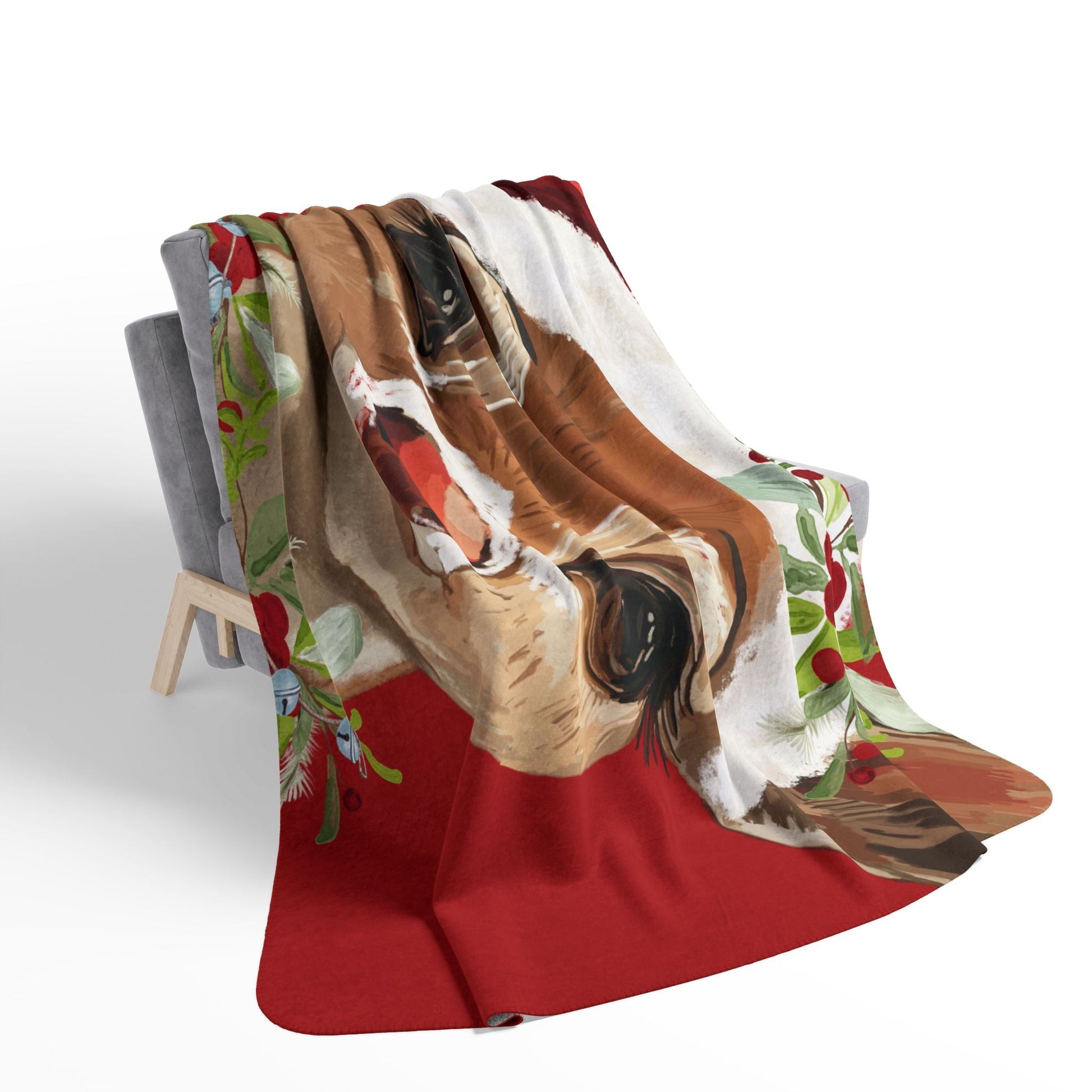 Cozy Christmas Reindeer Fleece Sherpa Blanket - Festive Holiday Decor - Blue Cava