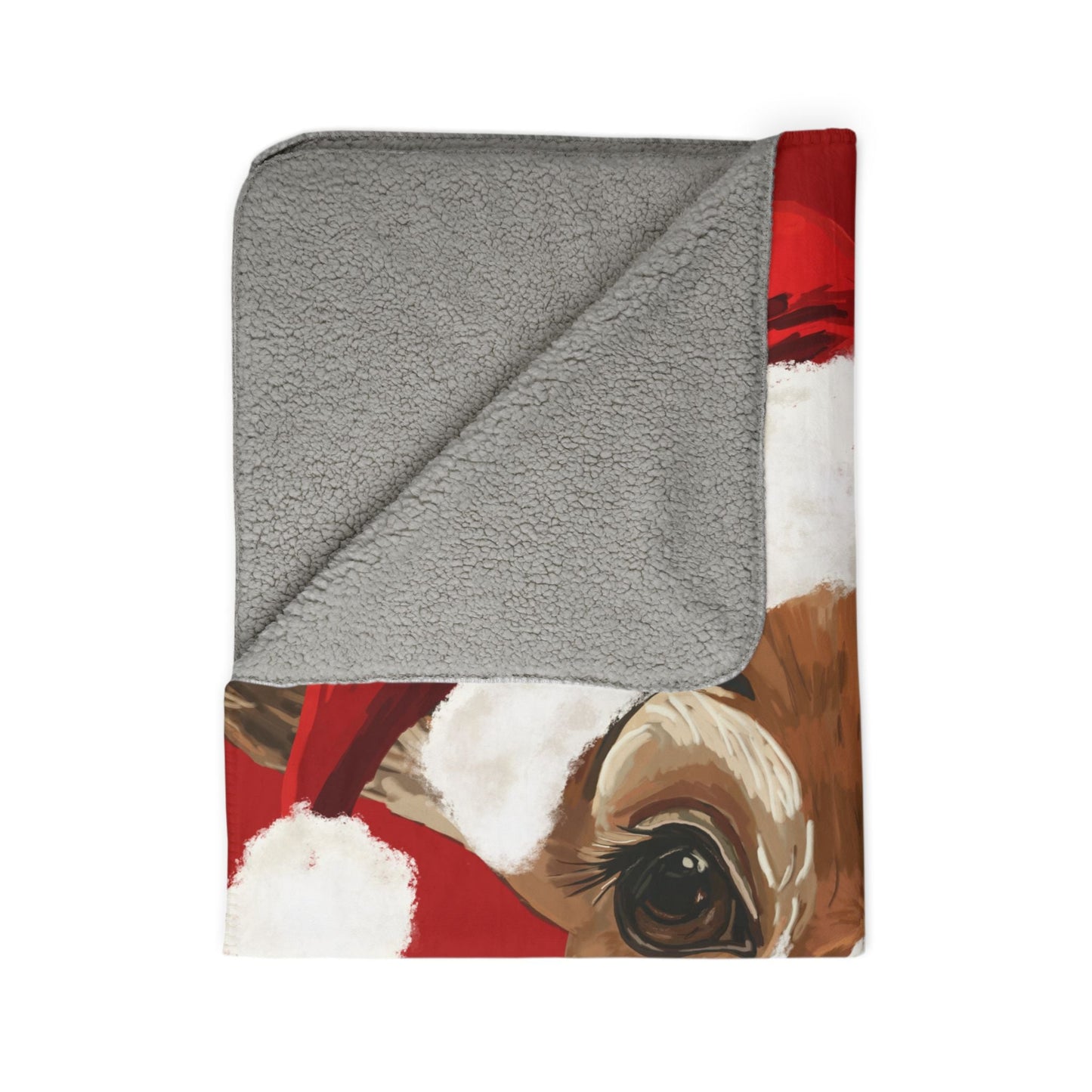 Cozy Christmas Reindeer Fleece Sherpa Blanket - Festive Holiday Decor - Blue Cava