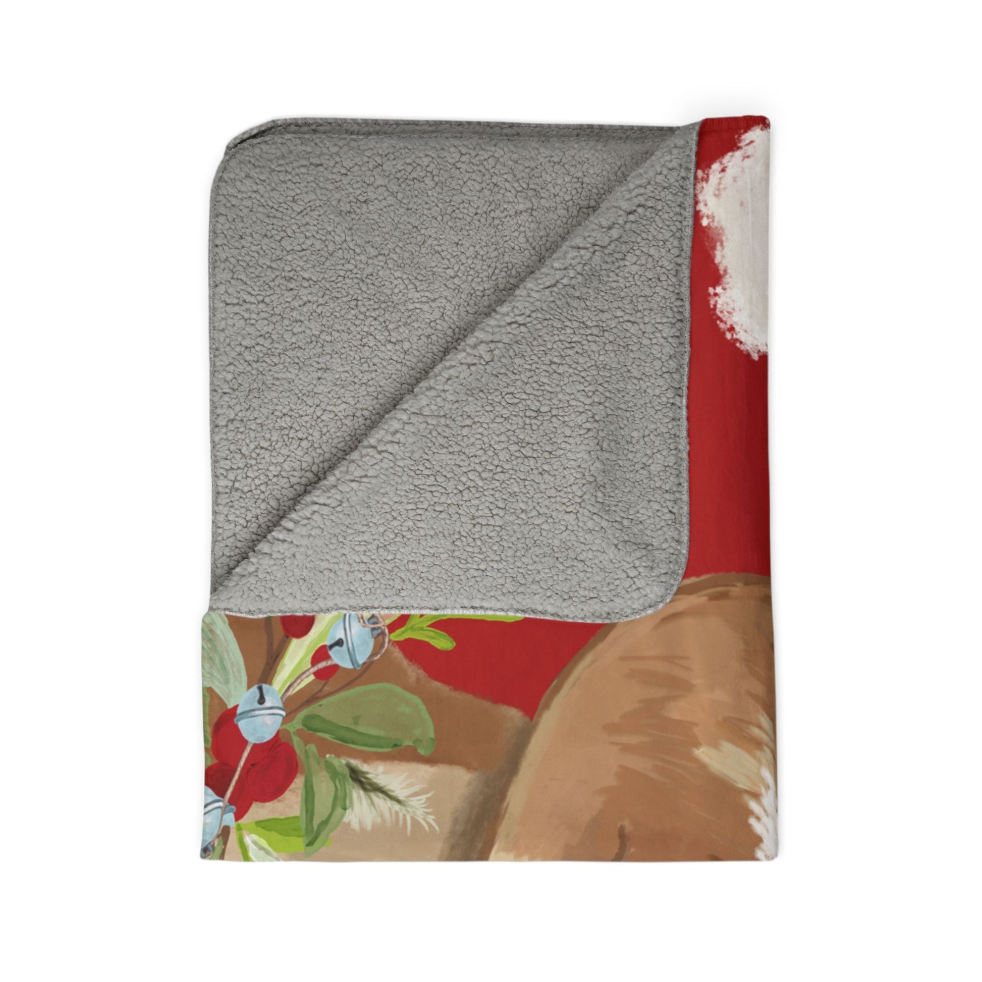 Cozy Christmas Reindeer Fleece Sherpa Blanket - Festive Holiday Decor - Blue Cava