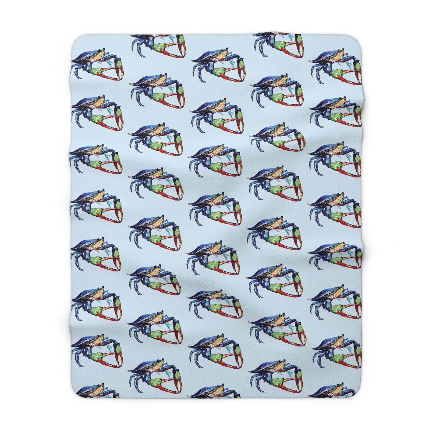 Cozy Coastal Crab Sherpa Fleece Blanket, Nautical Decor, Soft Throw - Blue Cava