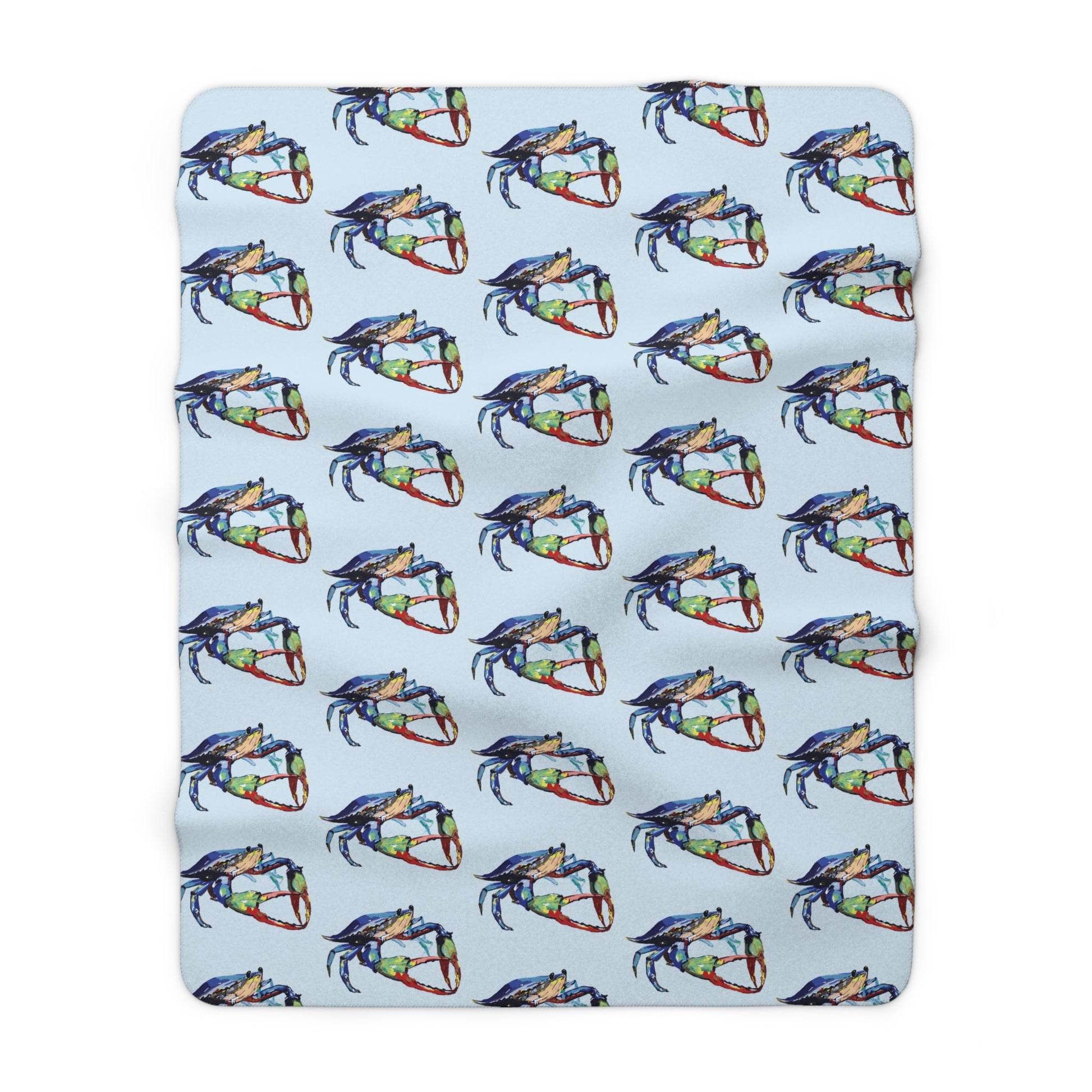 Cozy Coastal Crab Sherpa Fleece Blanket, Nautical Decor, Soft Throw - Blue Cava