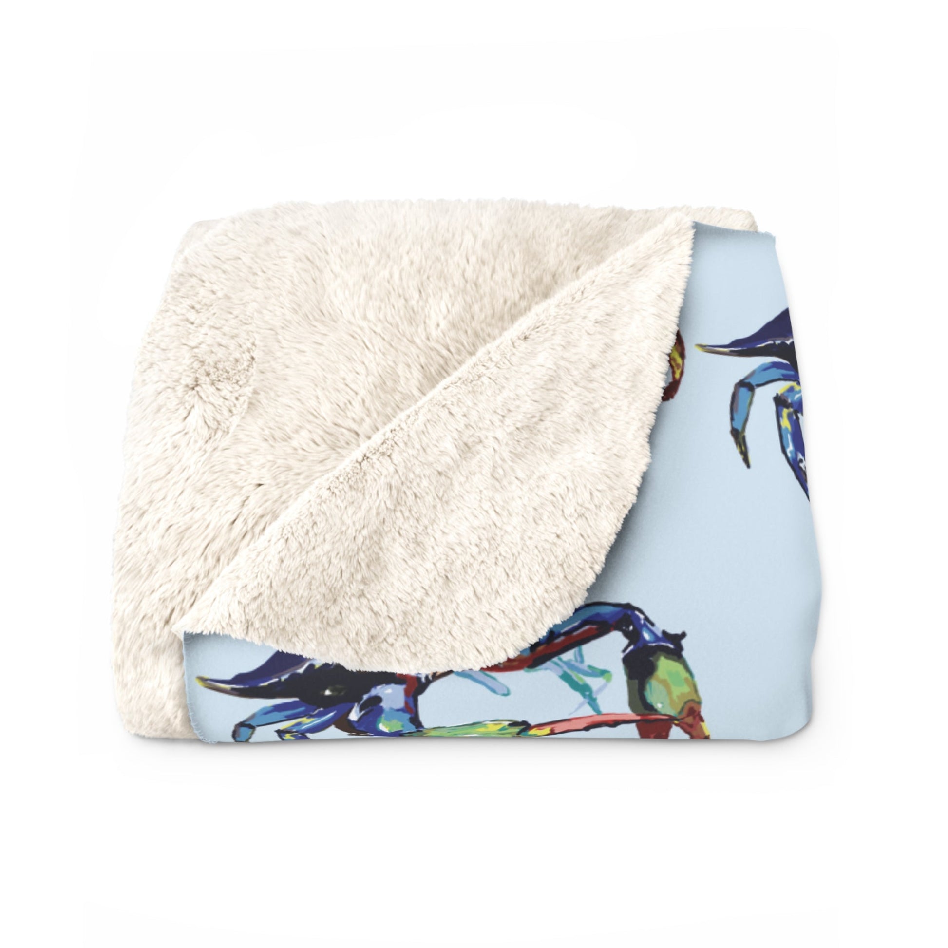 Cozy Coastal Crab Sherpa Fleece Blanket, Nautical Decor, Soft Throw - Blue Cava