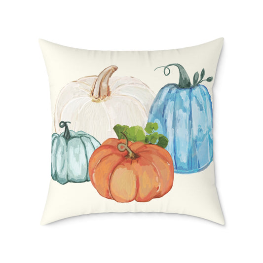 Cozy Fall Pumpkin Pillow, Autumn Decor Cushion, Harvest Home Accent, Farmhouse Style Pillow - Blue Cava