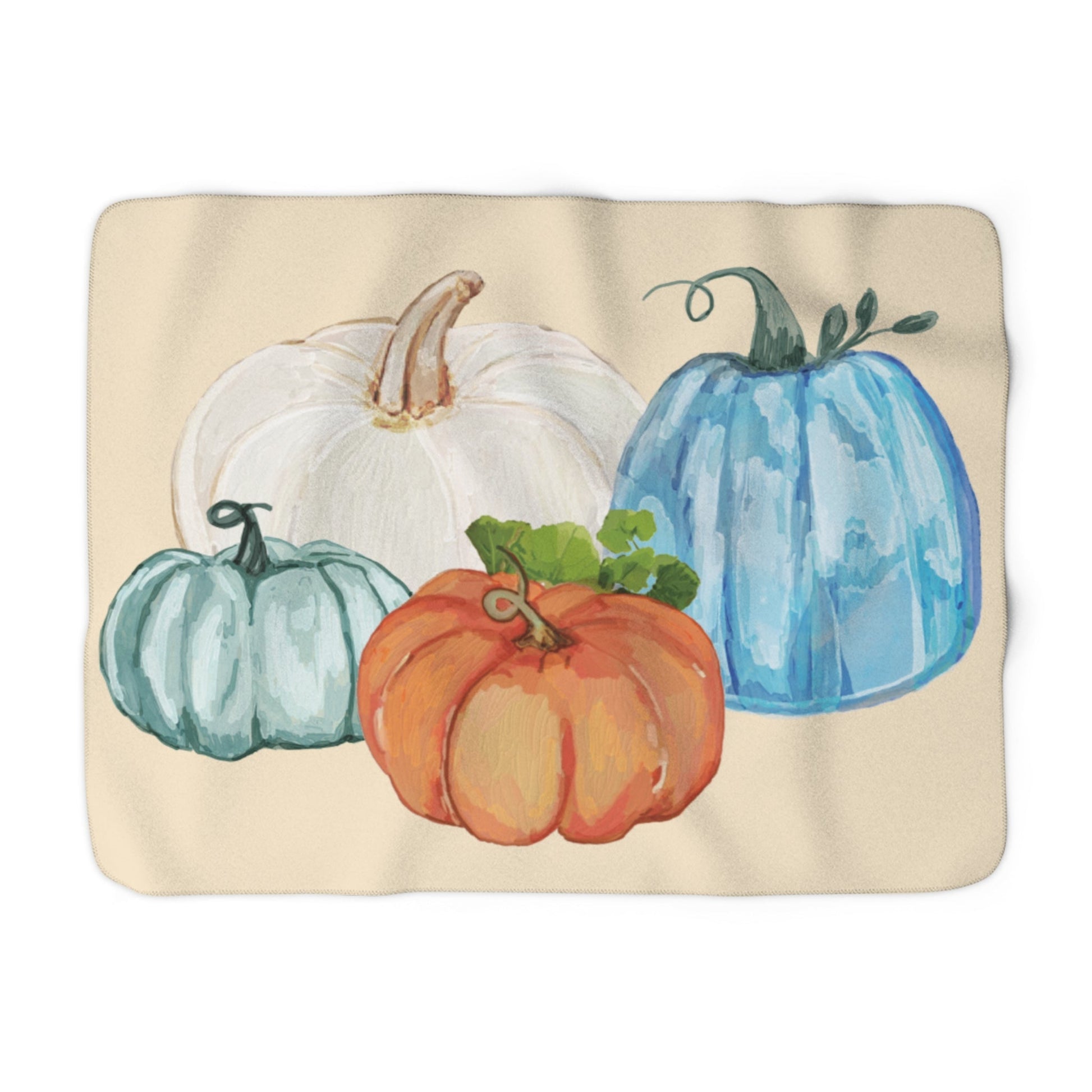 Cozy Fall Pumpkin Sherpa Fleece Blanket with Pumpkin Design, Autumn Home Decor, Gift for Thanksgiving, Seasonal Throw Blanket, Halloween [...] - Blue Cava