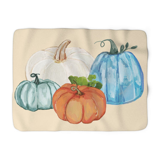 Cozy Fall Pumpkin Sherpa Fleece Blanket with Pumpkin Design, Autumn Home Decor, Gift for Thanksgiving, Seasonal Throw Blanket, Halloween [...] - Blue Cava