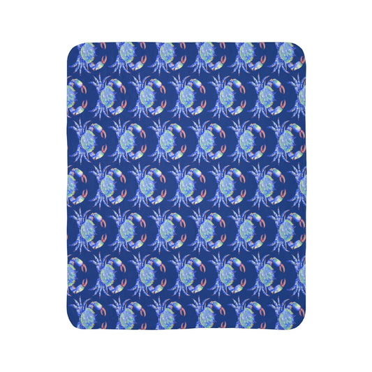 Cozy Fleece Sherpa Coastal Blue Crab Blanket - Blue Cava