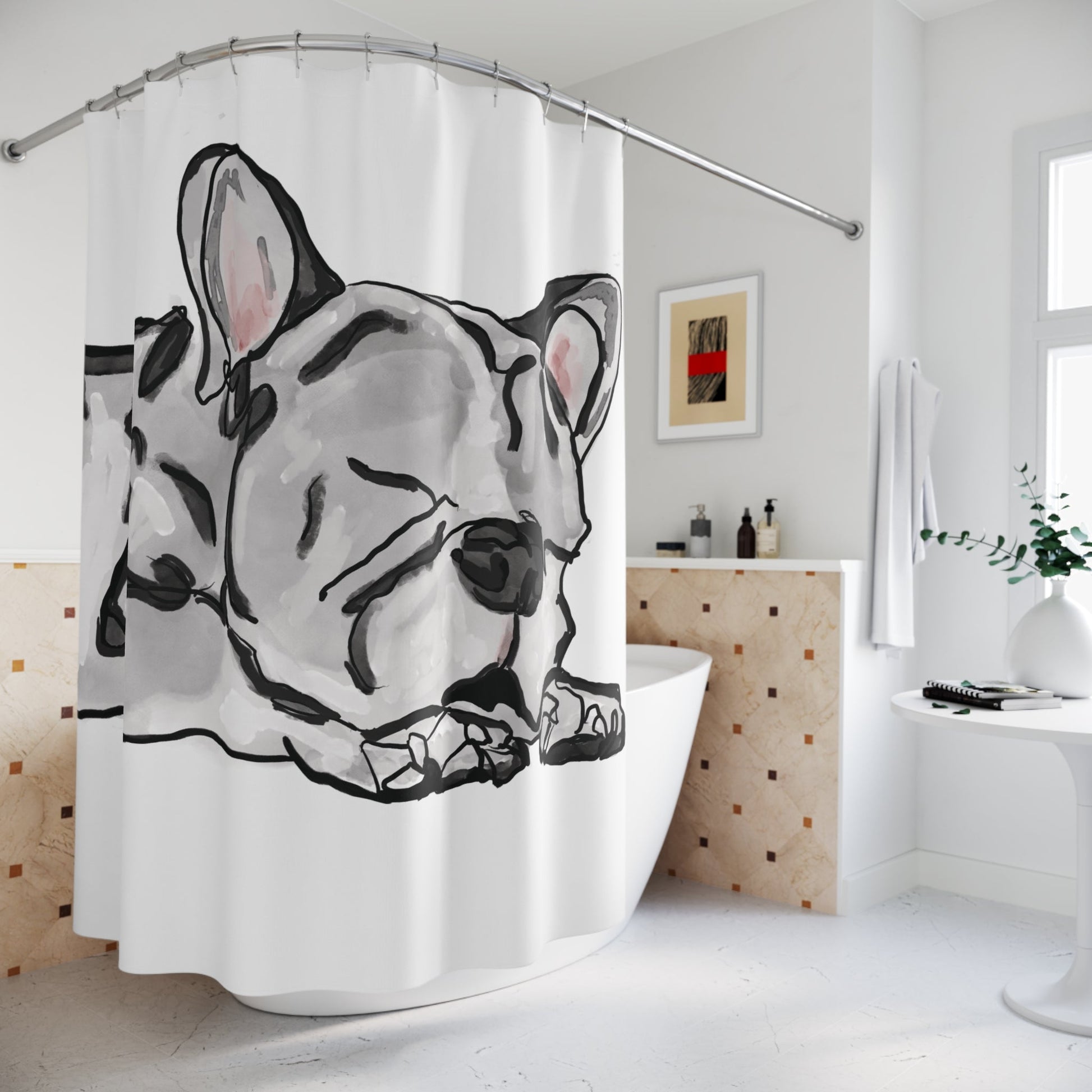 Cozy French Bulldog Shower Curtain - Perfect for Pet Lovers - Blue Cava