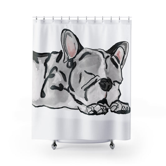 Cozy French Bulldog Shower Curtain - Perfect for Pet Lovers - Blue Cava