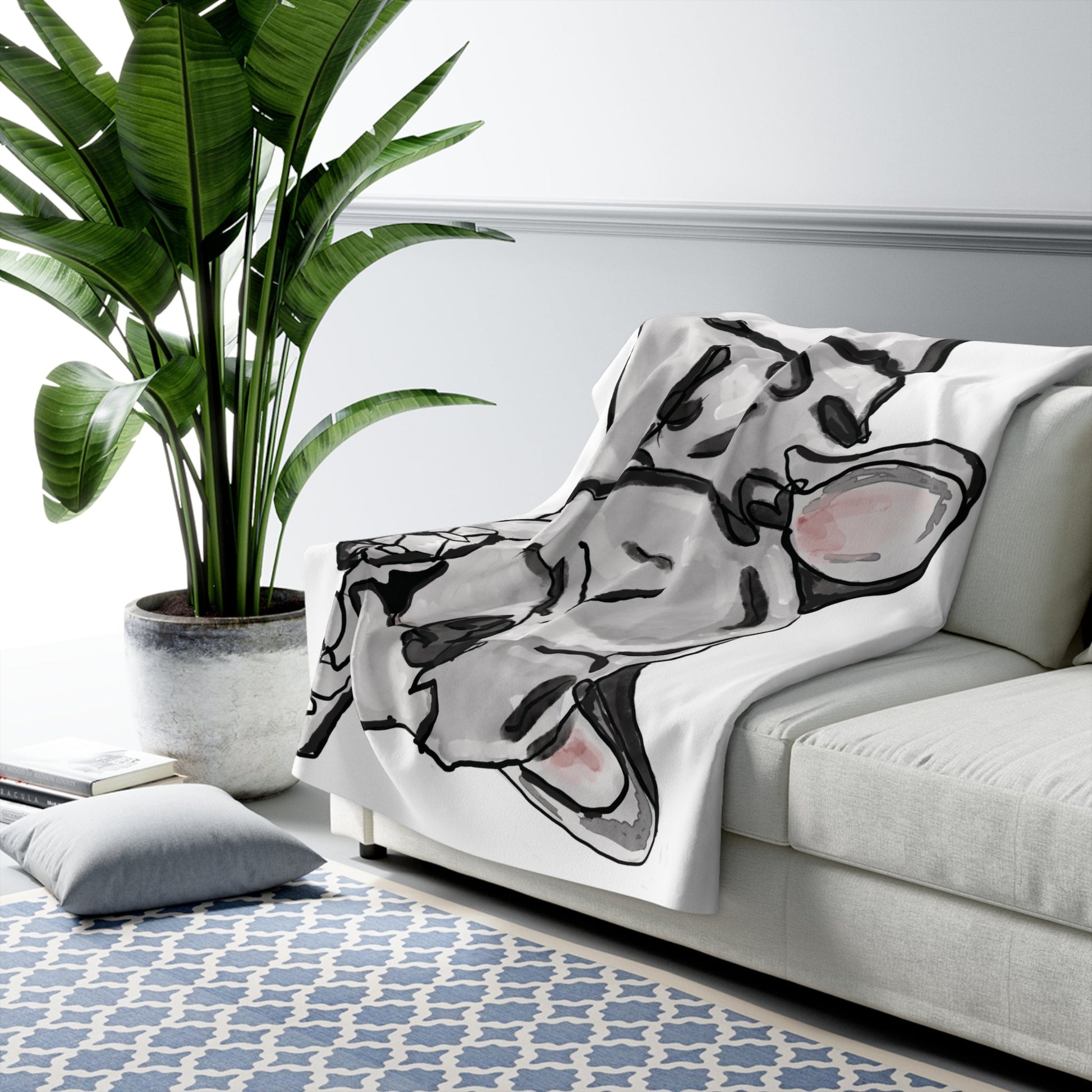 Cozy French Bulldog Sleeping Dog Portrait Sherpa Fleece Blanket - Blue Cava